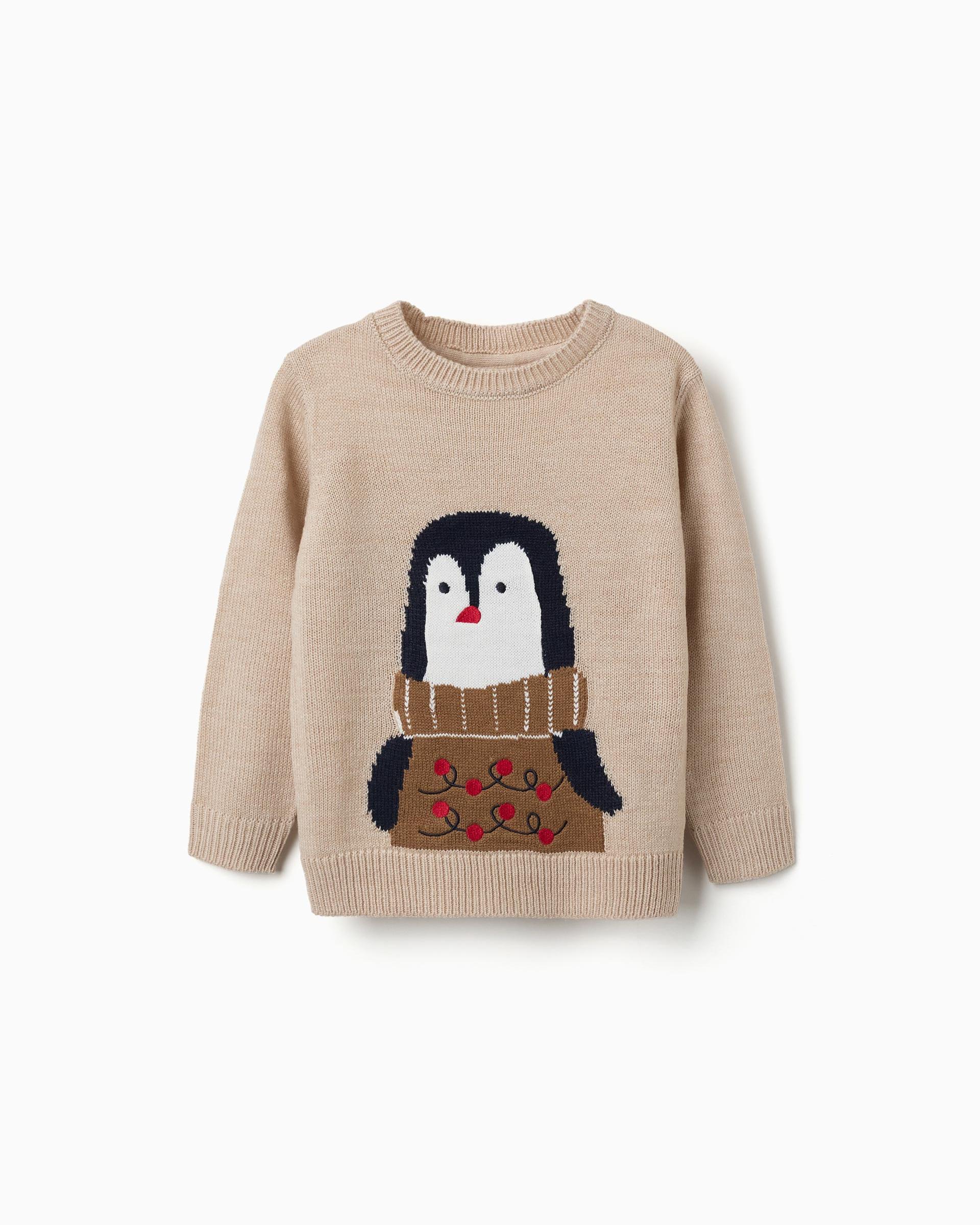 Imagen 1 de Jersey de niño de punto y con pingüino jacquard - Zippy - Beige Beige