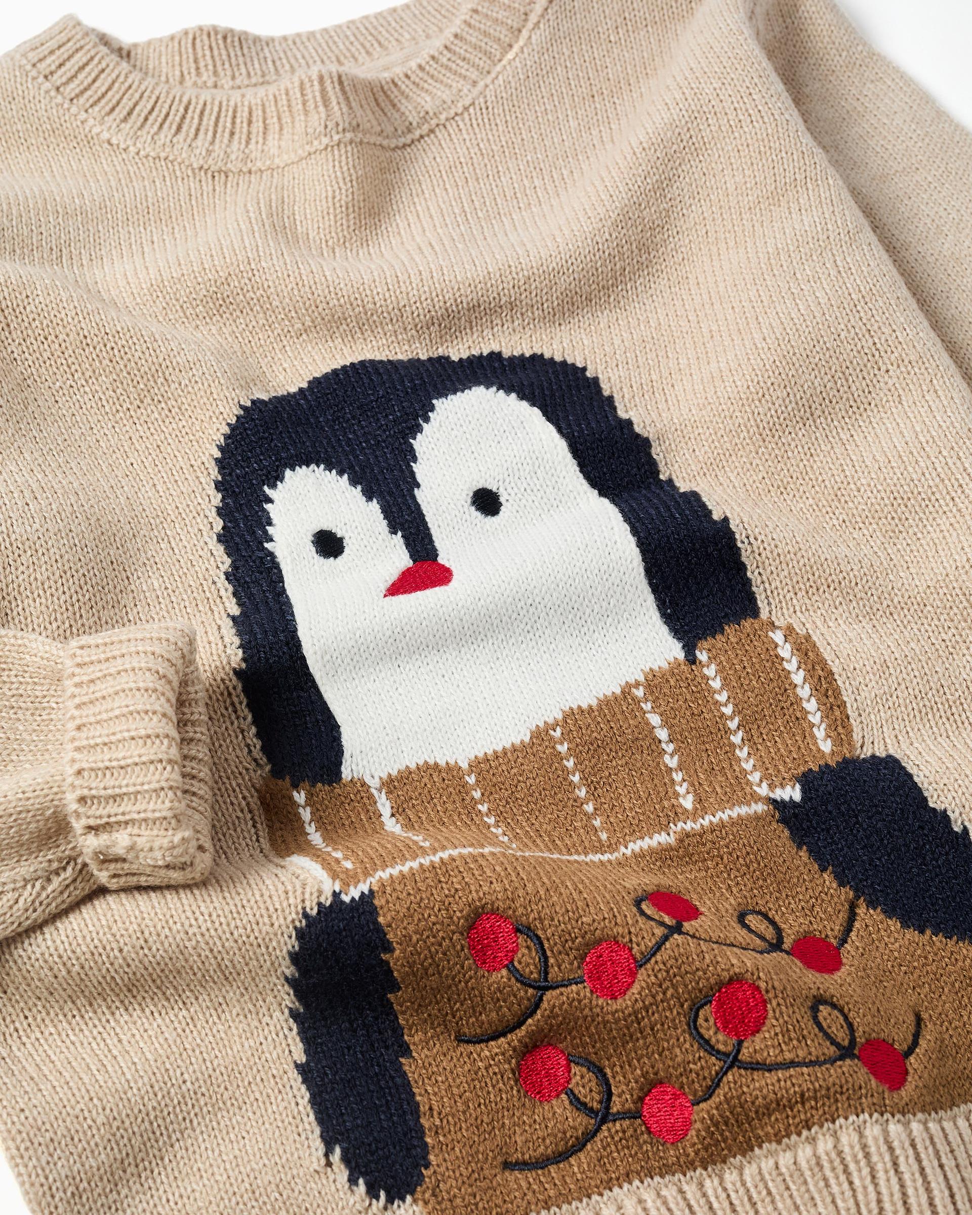 Imagen 2 de Jersey de niño de punto y con pingüino jacquard - Zippy - Beige Beige