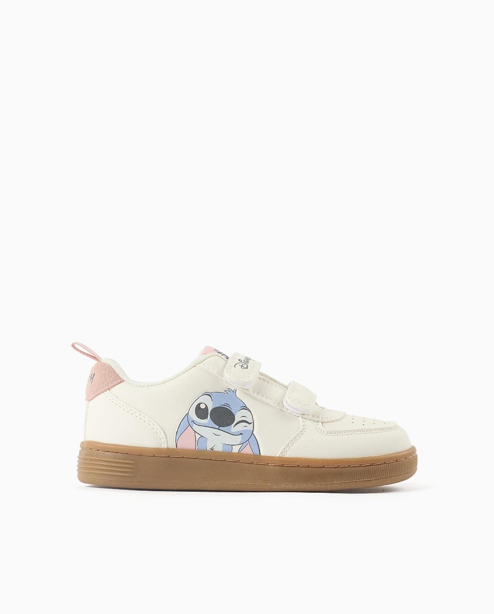 Imagen 0 de Zapatillas bajas de niña con estampado stitch y tiras autoadherentes Beige