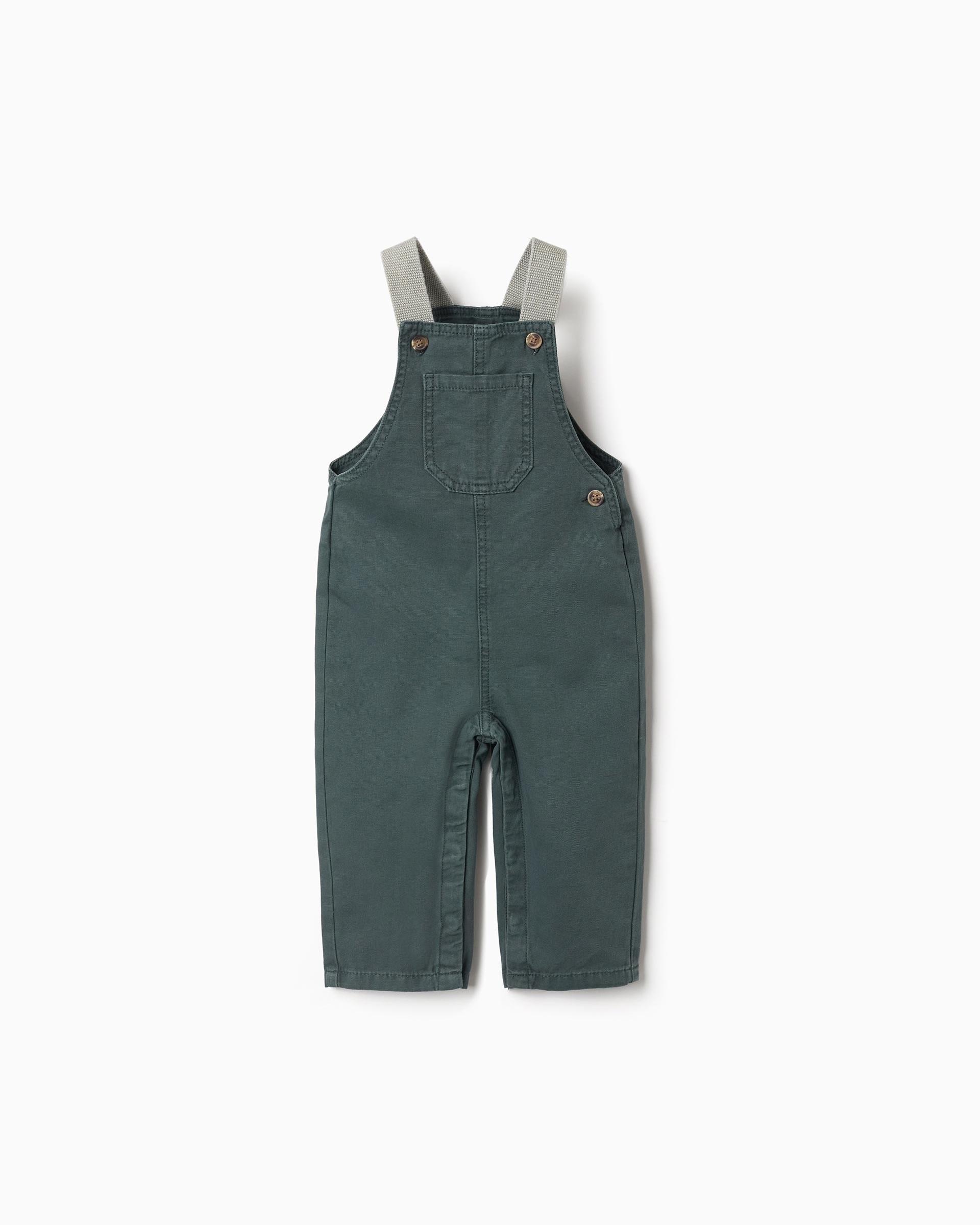 Imagen 0 de Peto de bebé niño 100% algodón y con bolsillos Verde oscuro