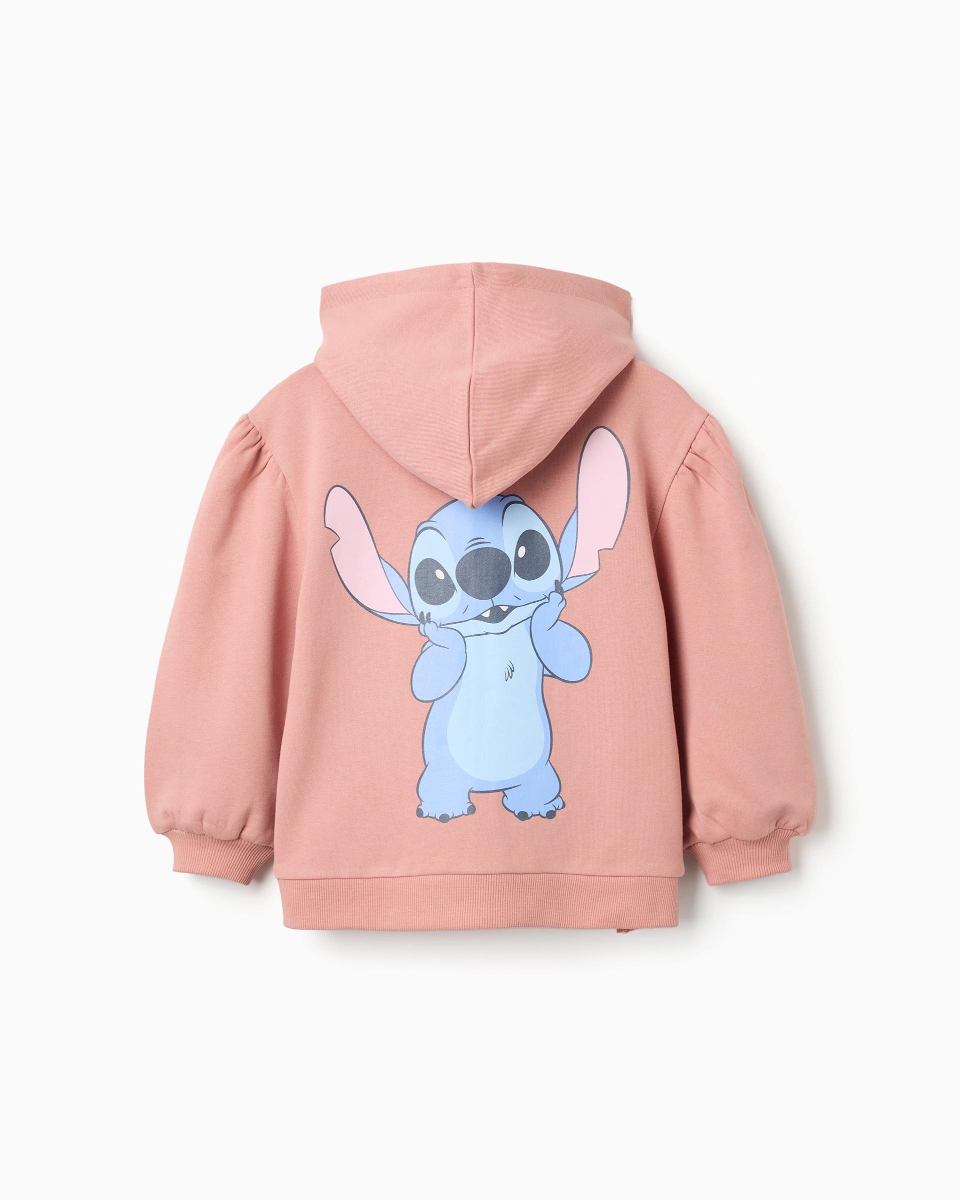 Sudadera de niña perchada y con estampados Stitch - Zippy - Rosa Rosa-3