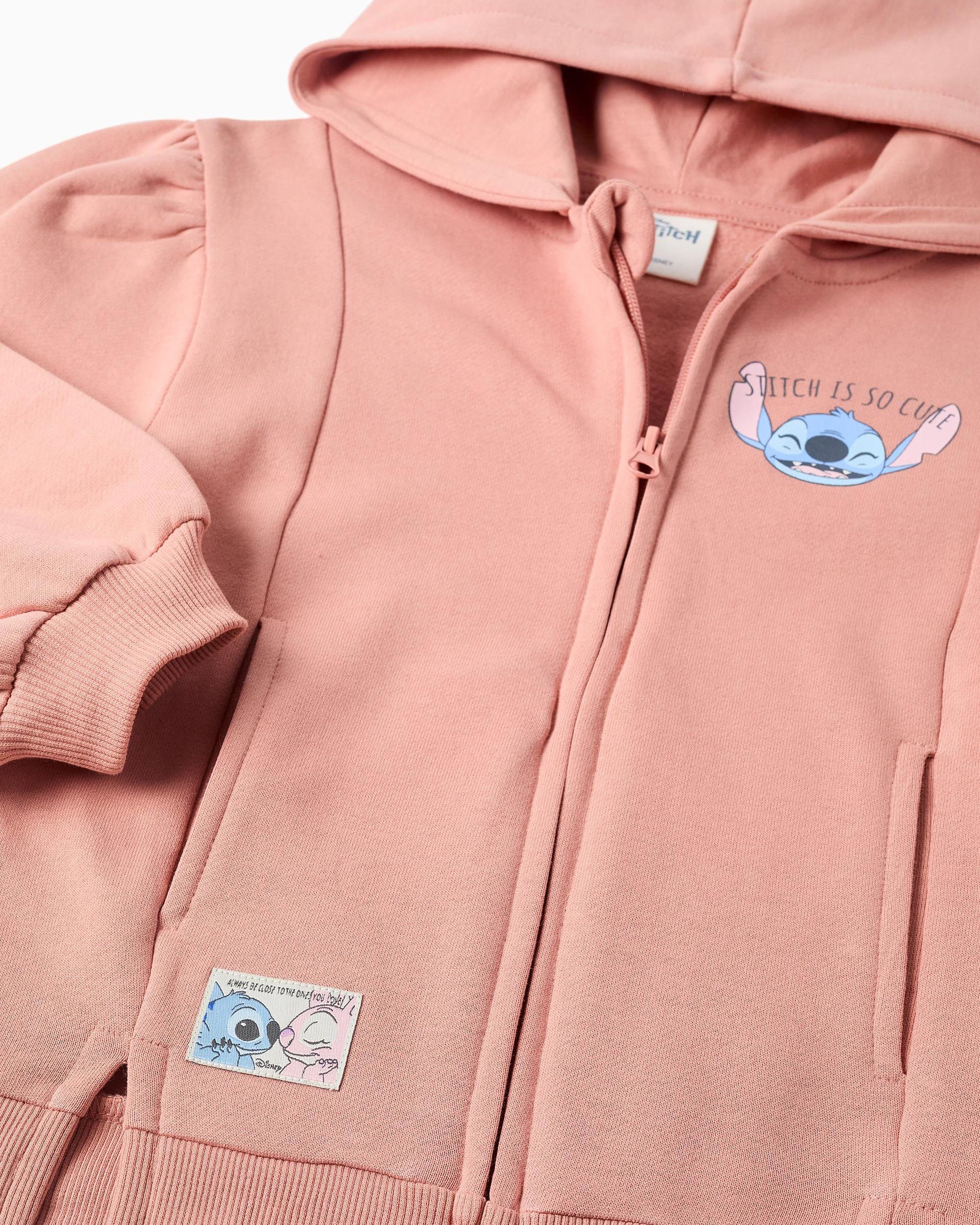 Sudadera de niña perchada y con estampados Stitch - Zippy - Rosa Rosa-2