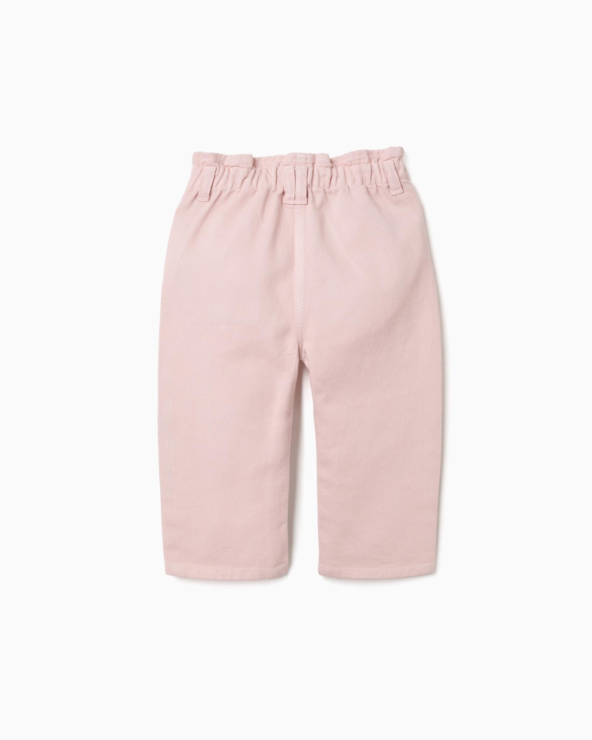 Pantalón de bebé niña de sarga y con cintura elástica paperbag - Zippy - Rosa Rosa-3