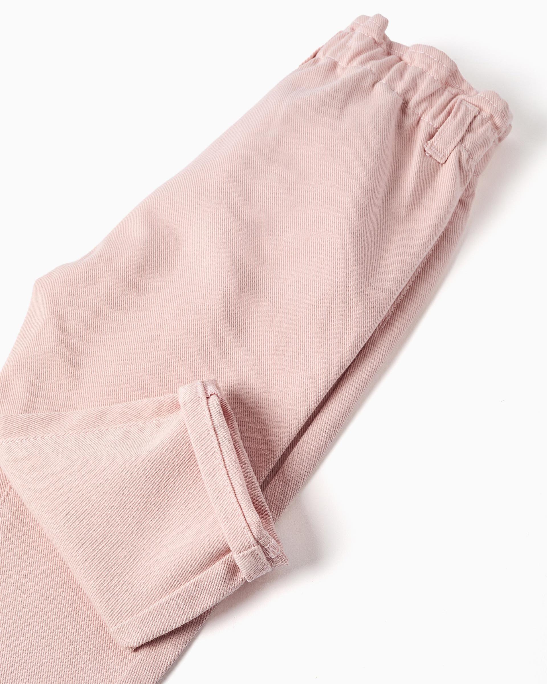 Pantalón de bebé niña de sarga y con cintura elástica paperbag - Zippy - Rosa Rosa-4