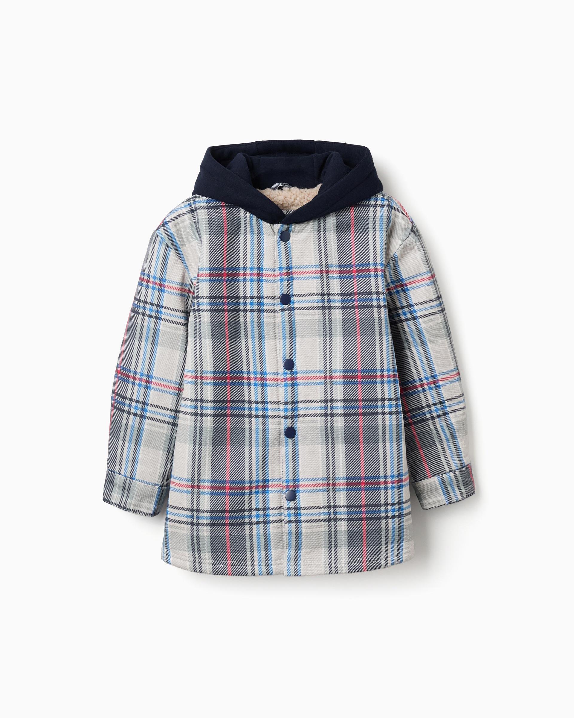 Imagen 0 de Chaqueta de niño a cuadros y con forro en sherpa Azul