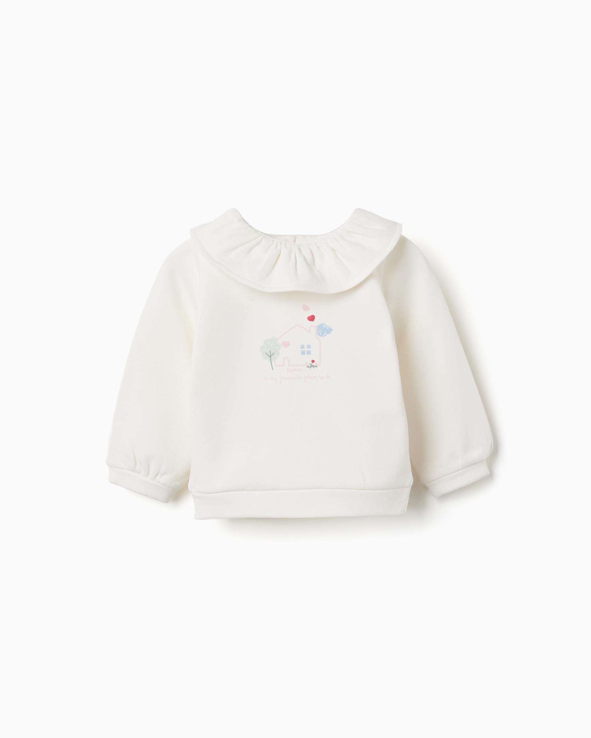 Imagen 0 de Sudadera de bebé niña perchada y con estampado Blanco