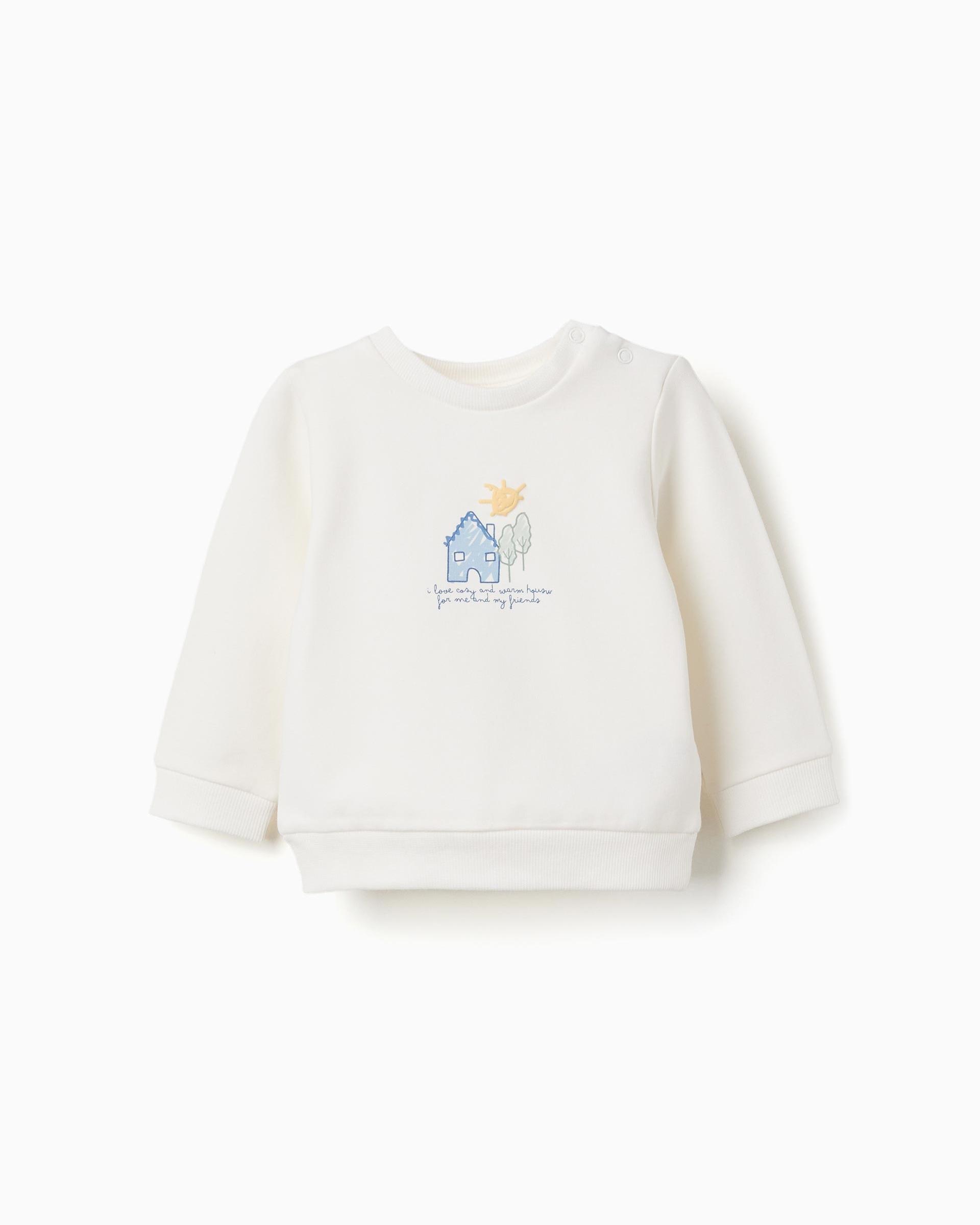Imagen 0 de Sudadera de bebé niño perchada y con estampado Blanco