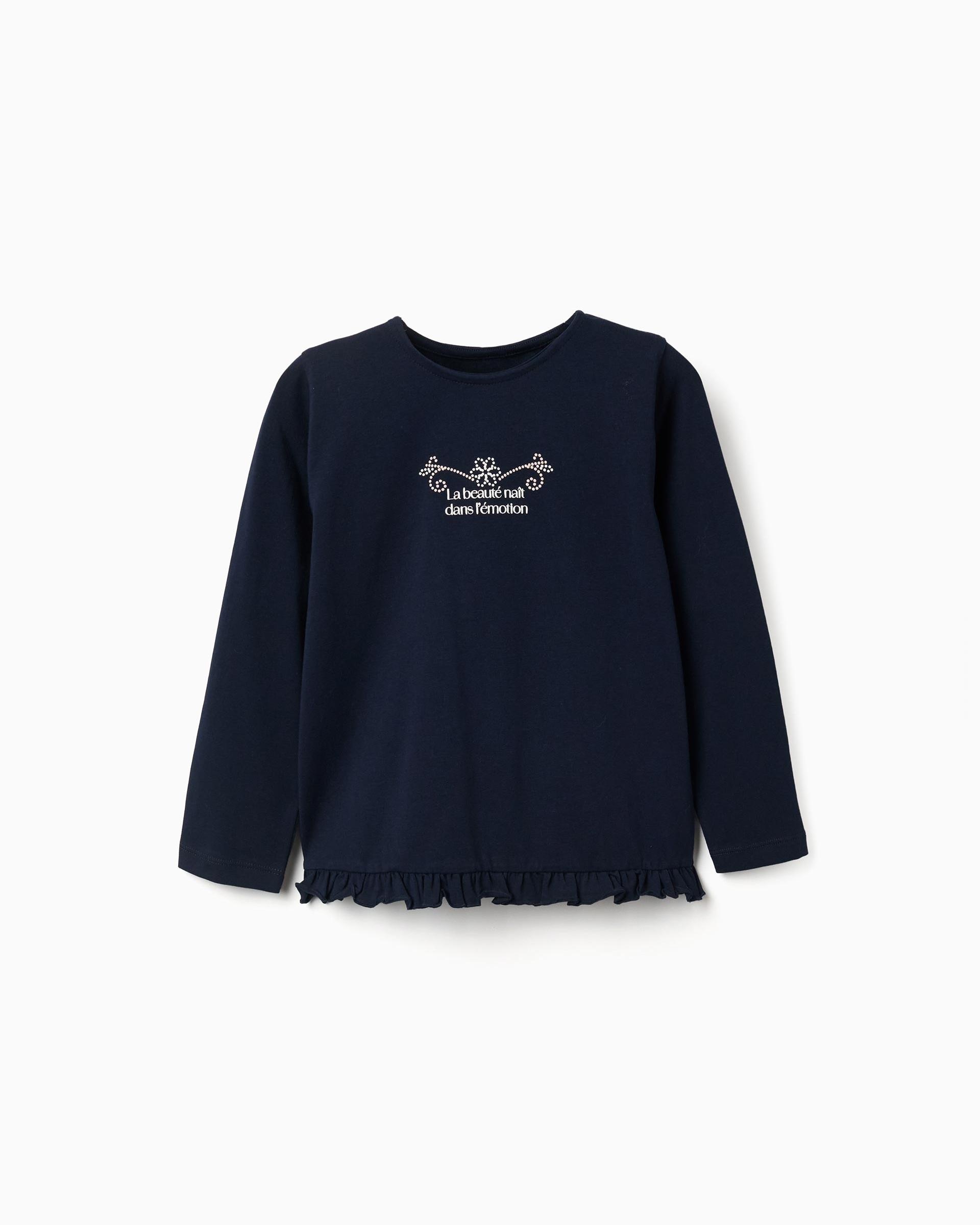 Camiseta de niña de algodón y con volantes - Zippy - Azul marino Azul marino-1