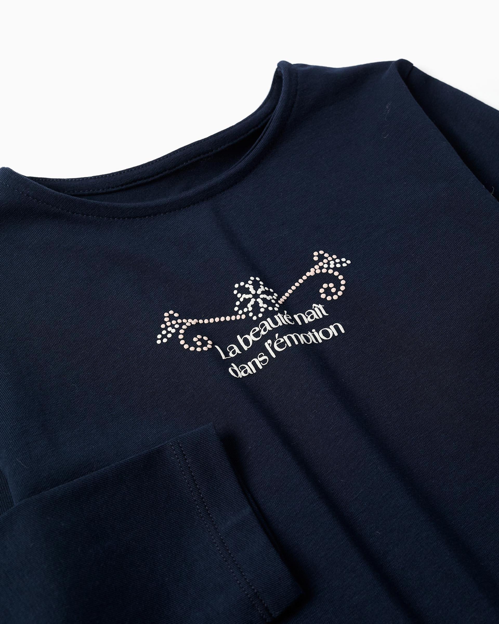 Camiseta de niña de algodón y con volantes - Zippy - Azul marino Azul marino-2