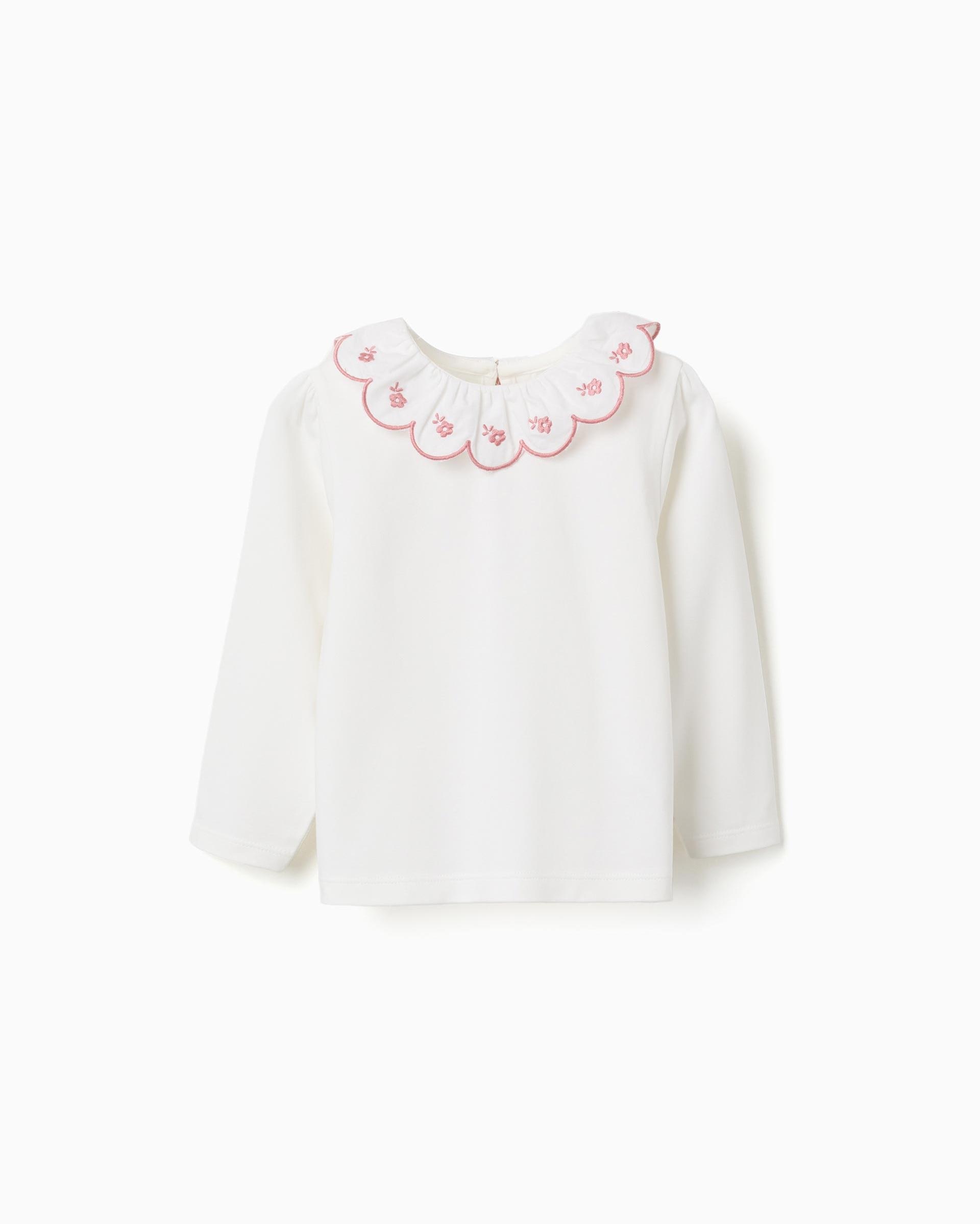 Imagen 1 de Camiseta de bebé niña de algodón y con flores bordadas Blanco