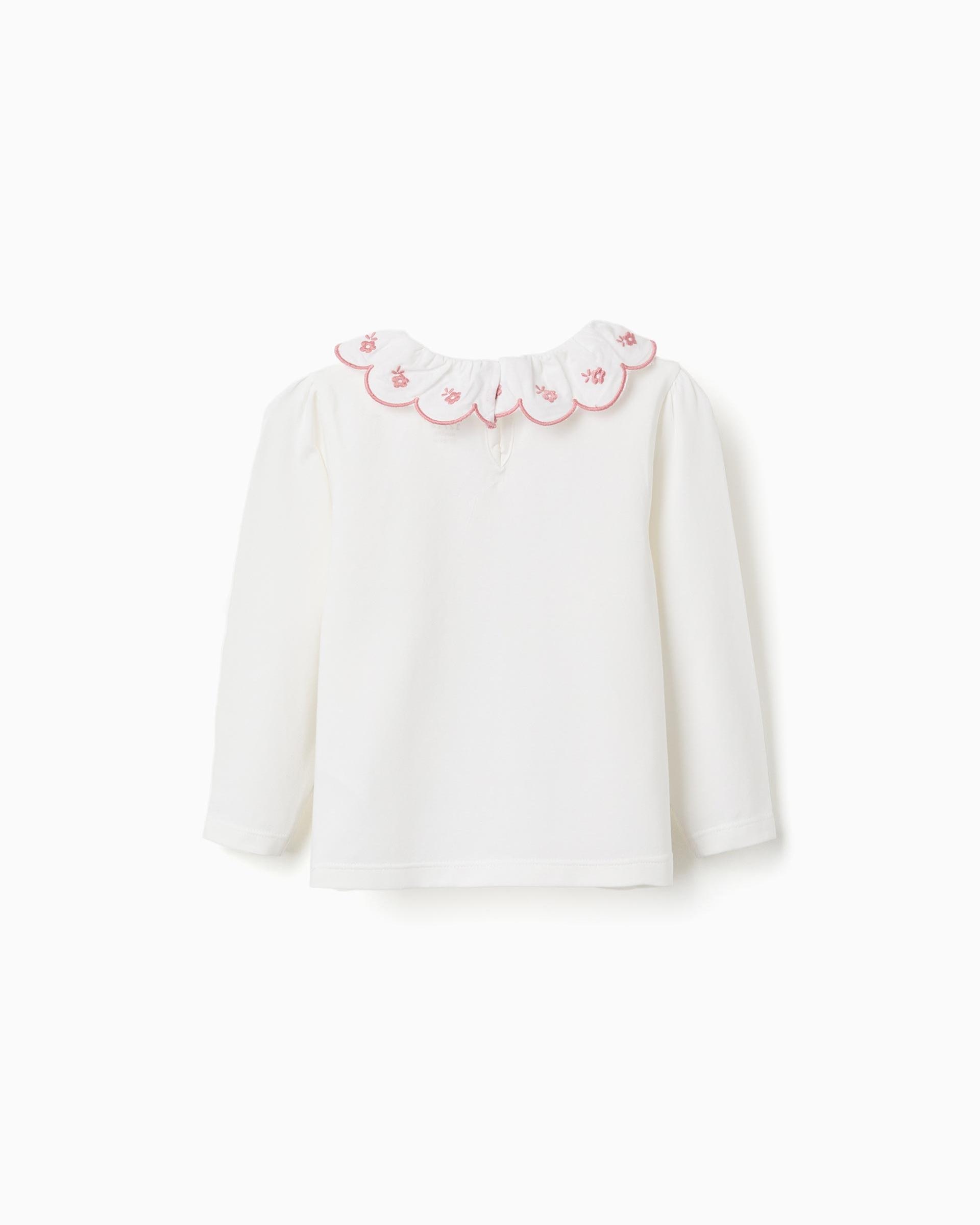 Imagen 3 de Camiseta de bebé niña de algodón y con flores bordadas - Zippy - Blanco Blanco