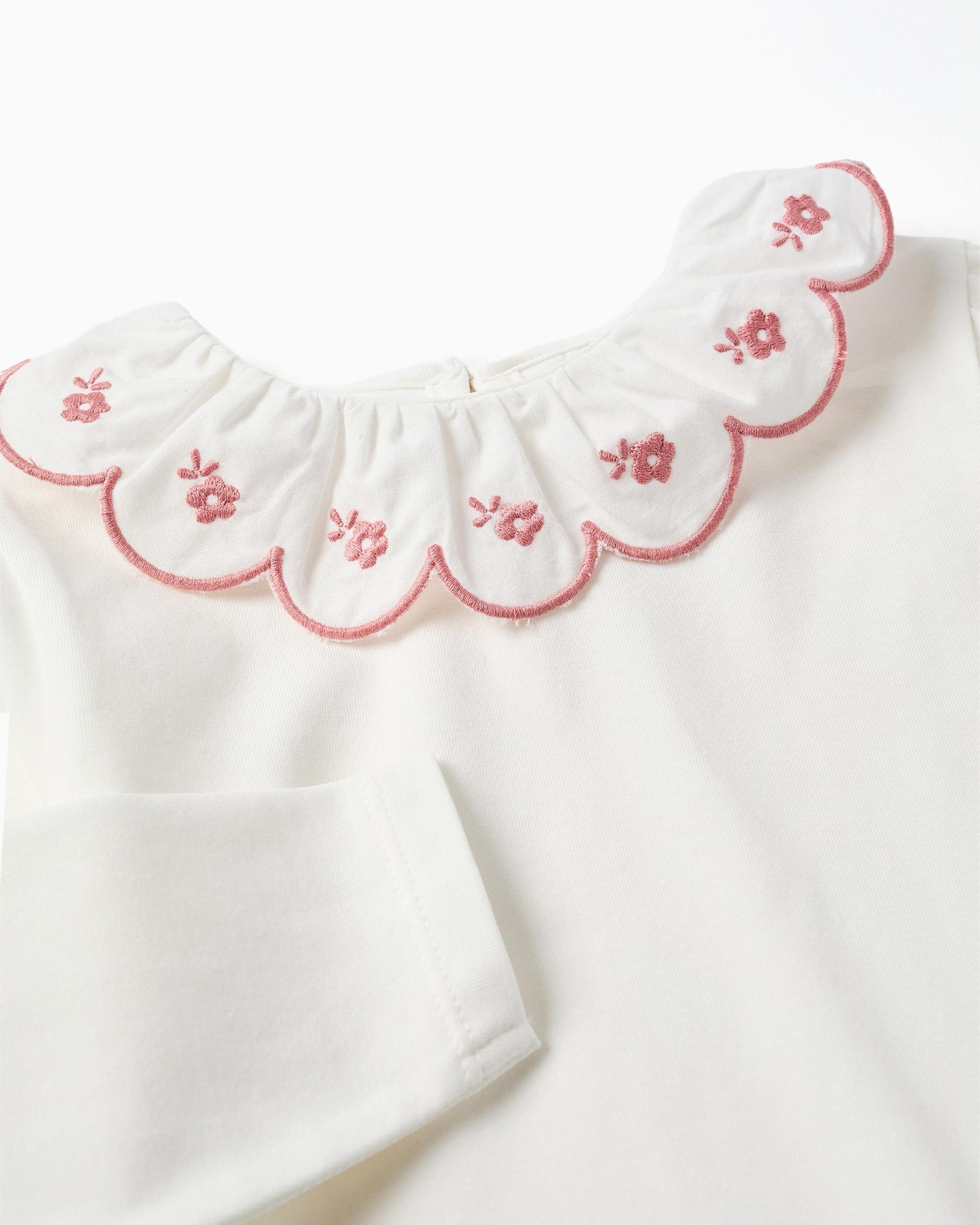 Imagen 2 de Camiseta de bebé niña de algodón y con flores bordadas - Zippy - Blanco Blanco