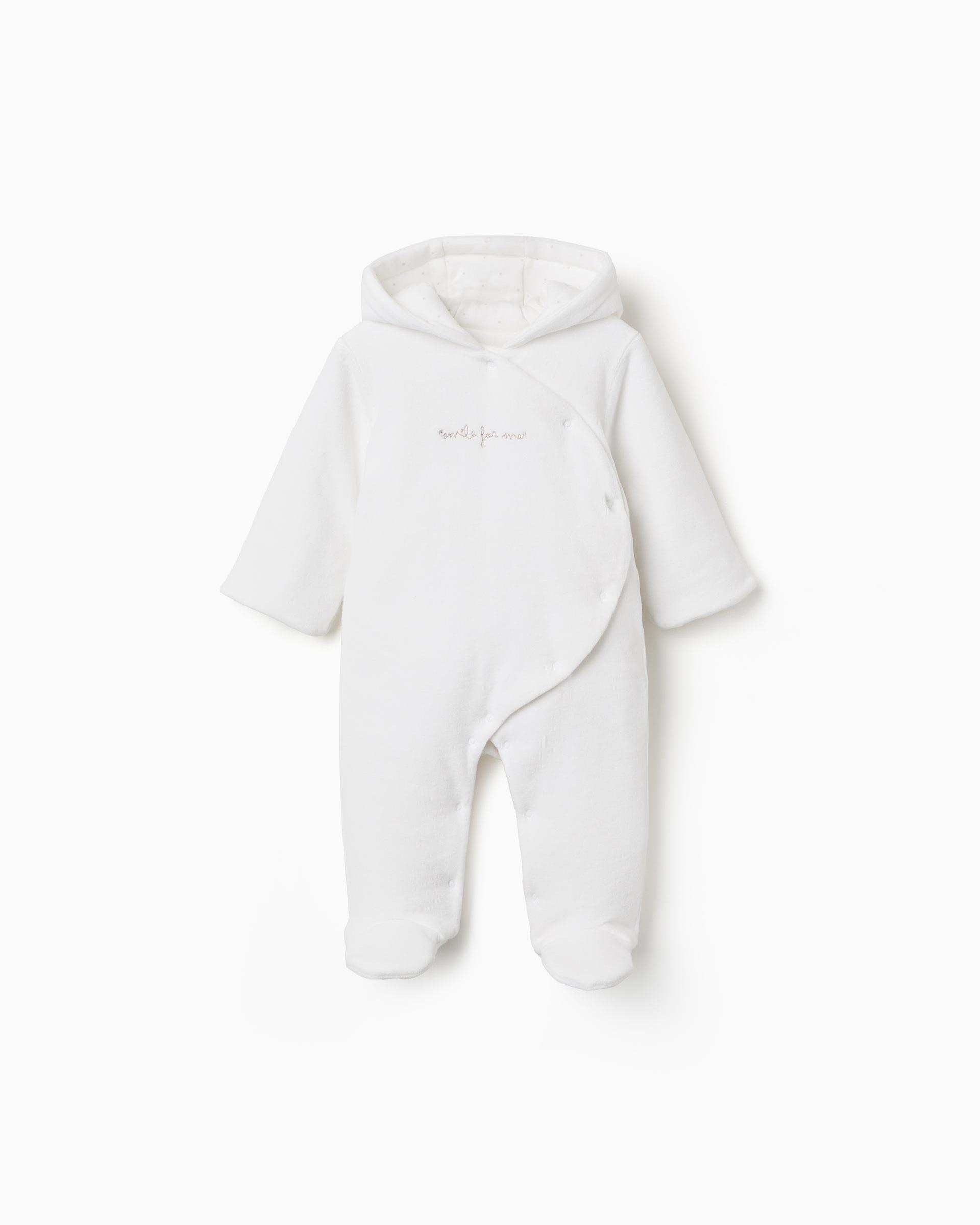 Imagen 0 de Pelele de bebé niño de terciopelo y con capucha Blanco