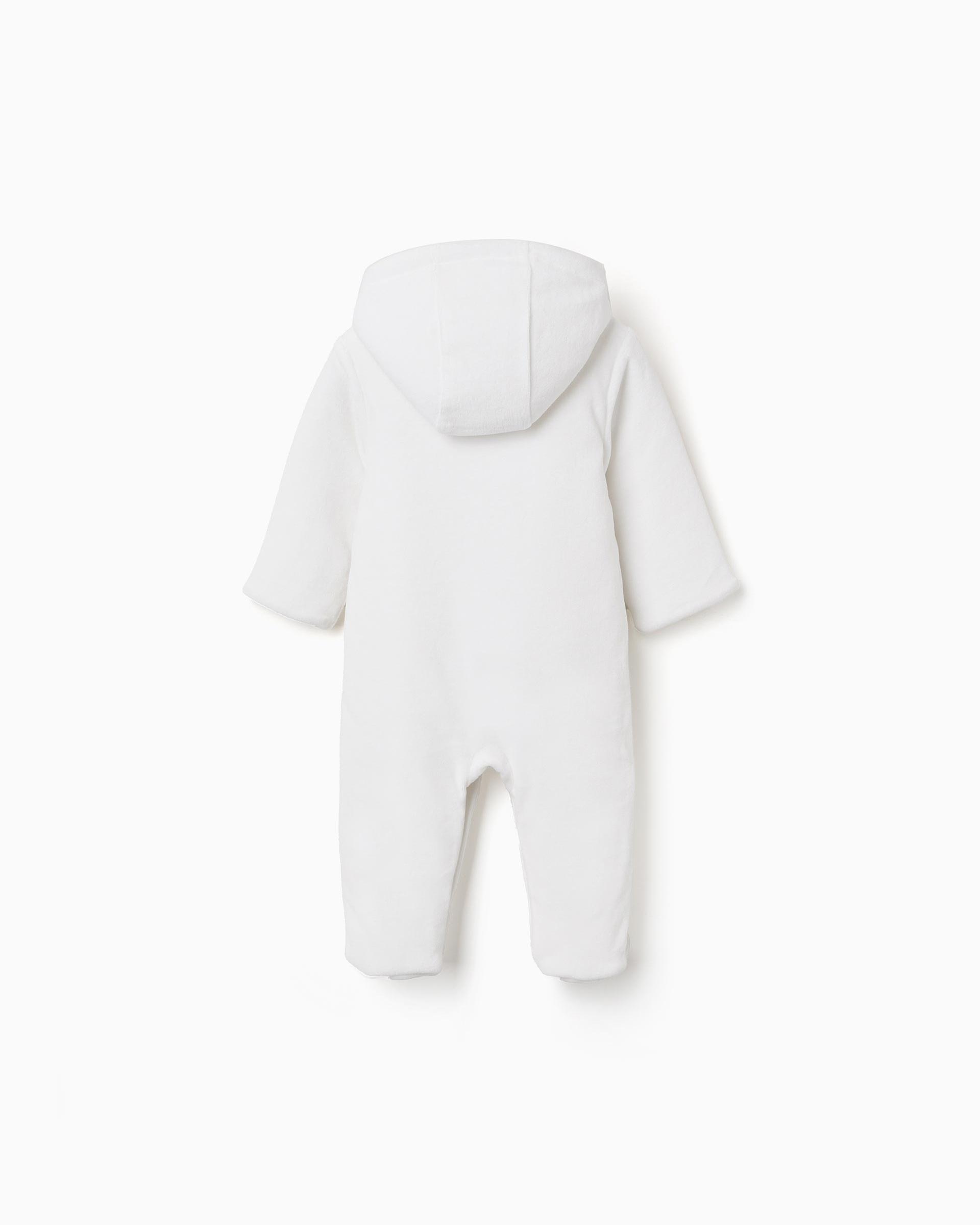 Pelele de bebé niño de terciopelo y con capucha - Zippy - Blanco Blanco-3