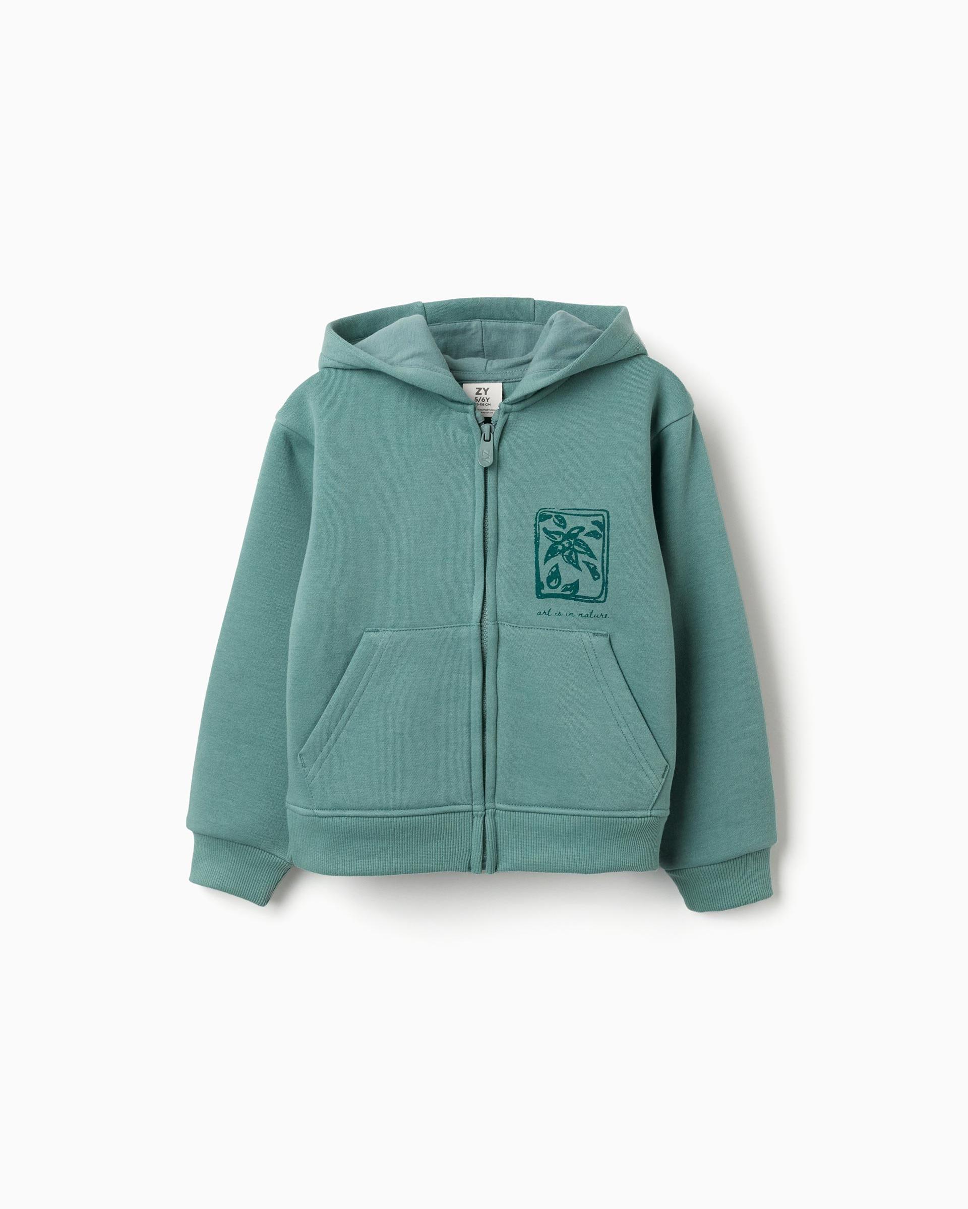 Sudadera de niña perchada y con capucha - Zippy - Verde claro Verde claro-1