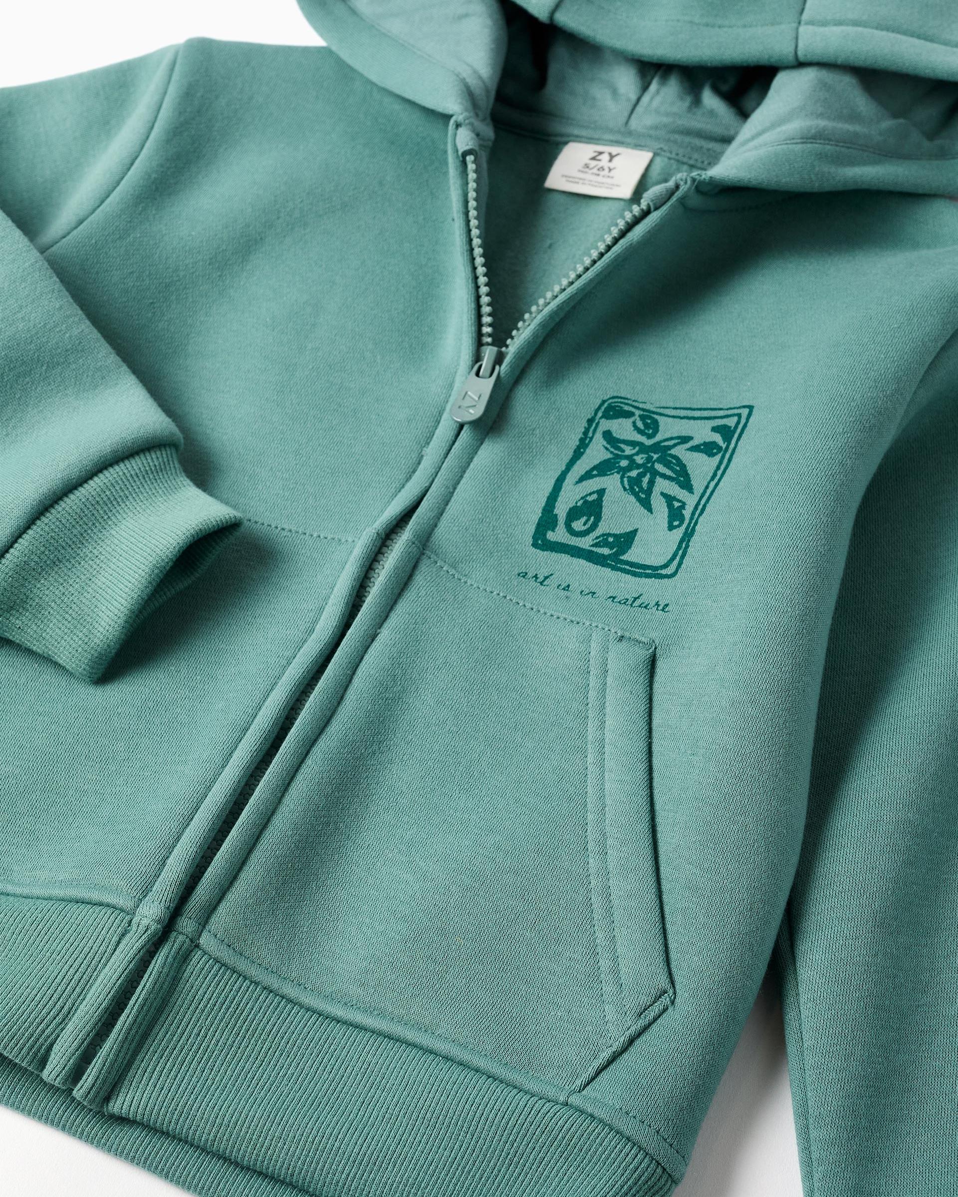 Sudadera de niña perchada y con capucha - Zippy - Verde claro Verde claro-2