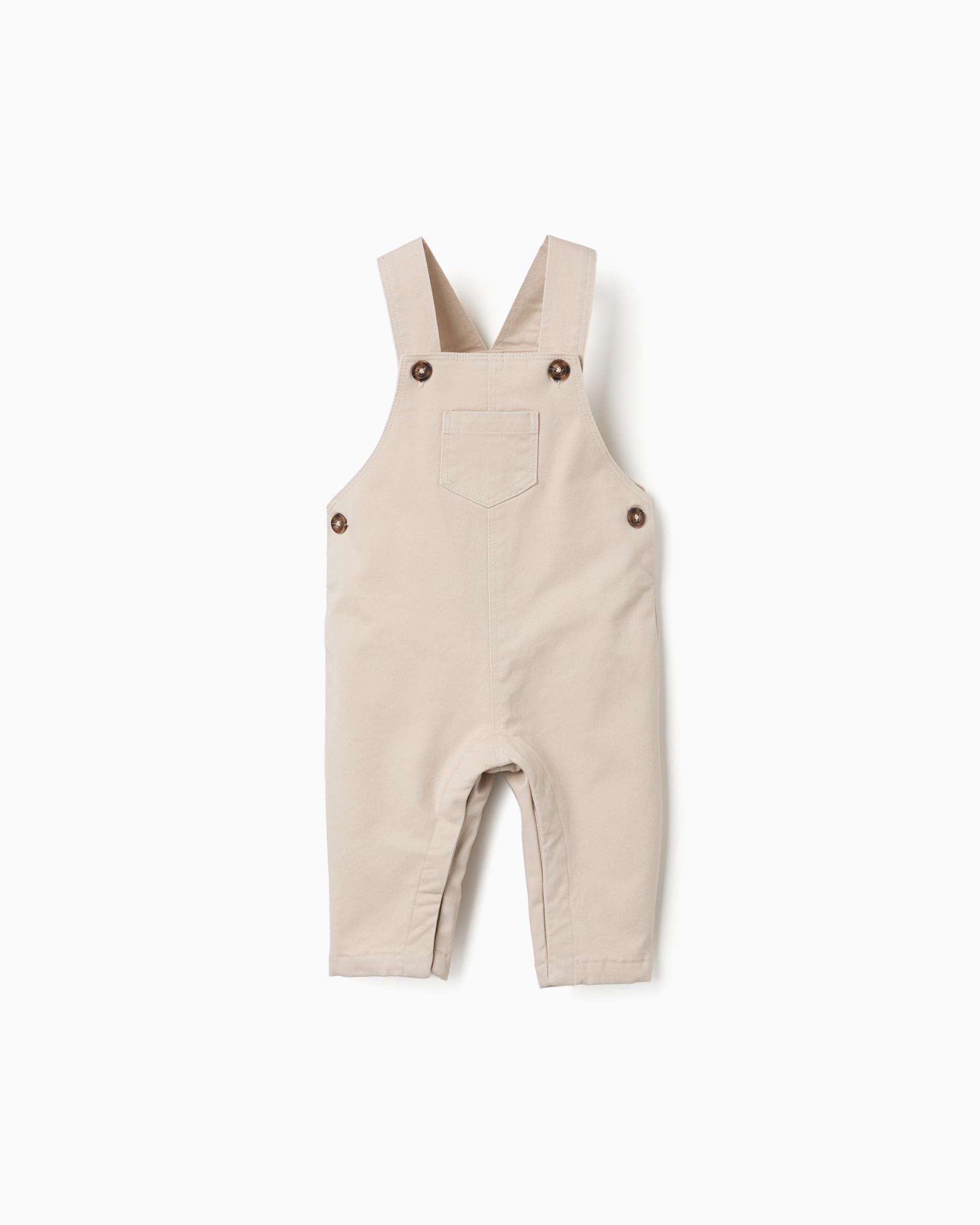 Mono de bebé niño de sarga y con tirantes ajustables - Zippy - Beige Beige-1