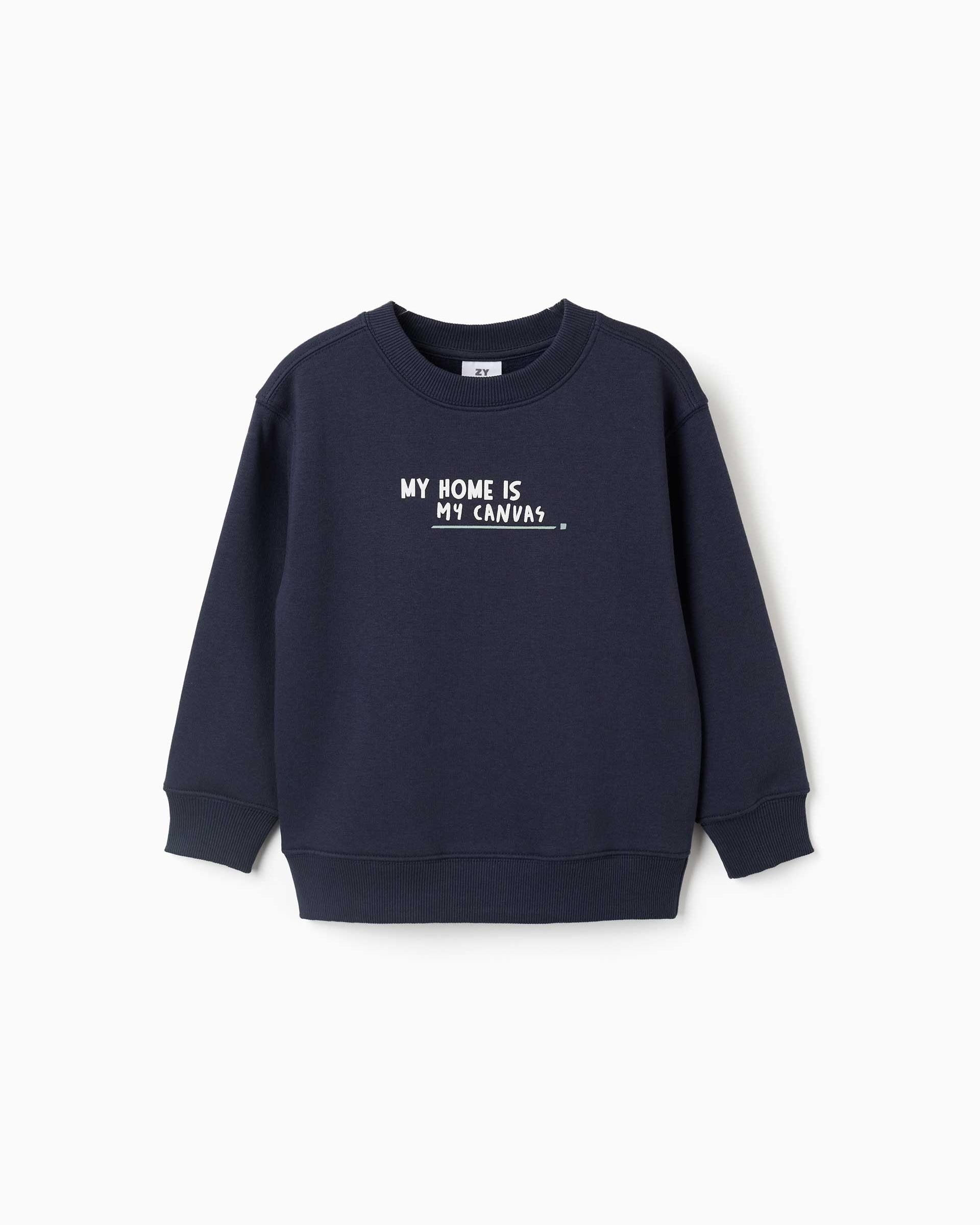 Sudadera de niño perchada y con estampado - Zippy - Azul marino Azul marino-1