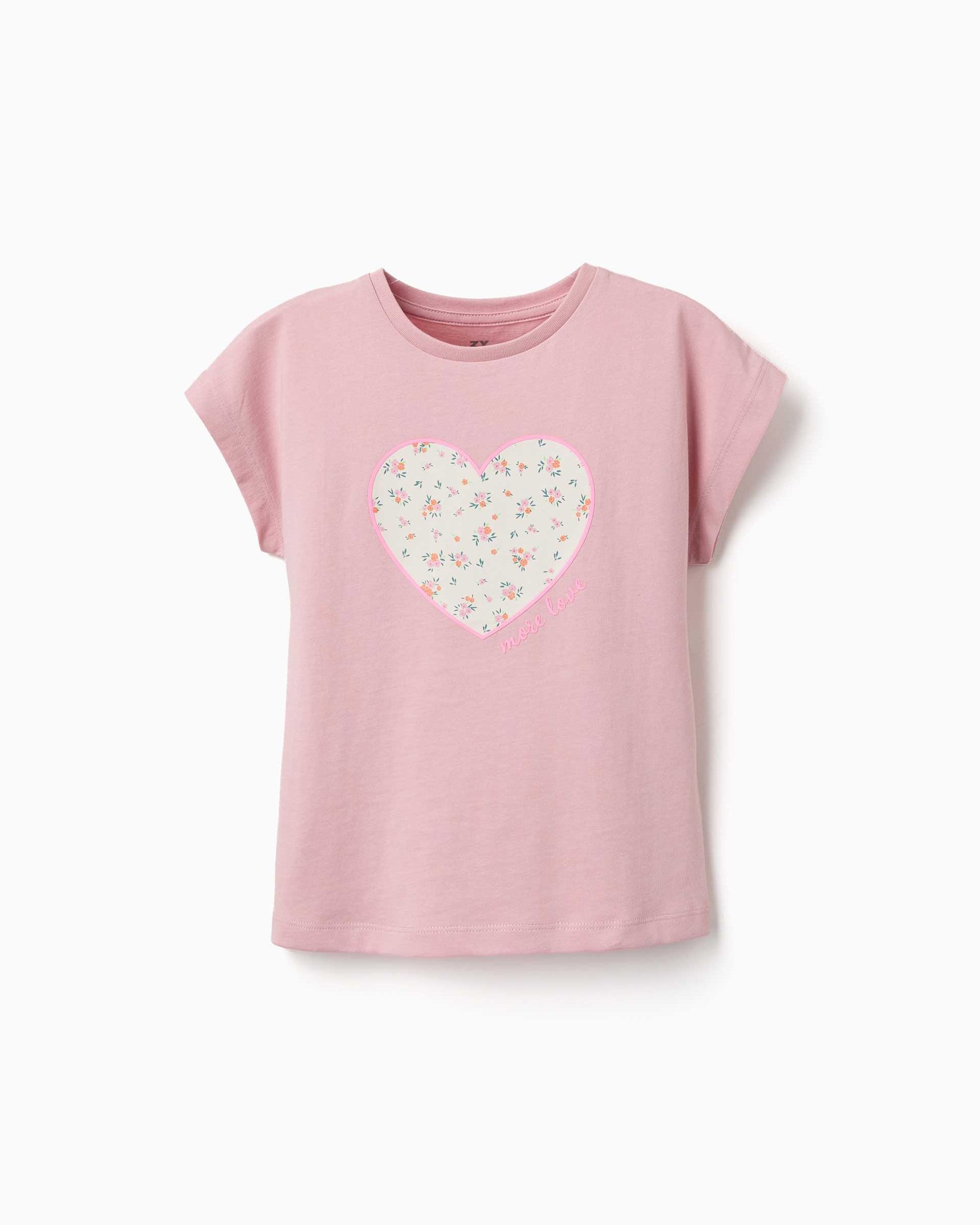 Camiseta de niña 100% algodón y con estampado floral - Zippy - Rosa Rosa-1