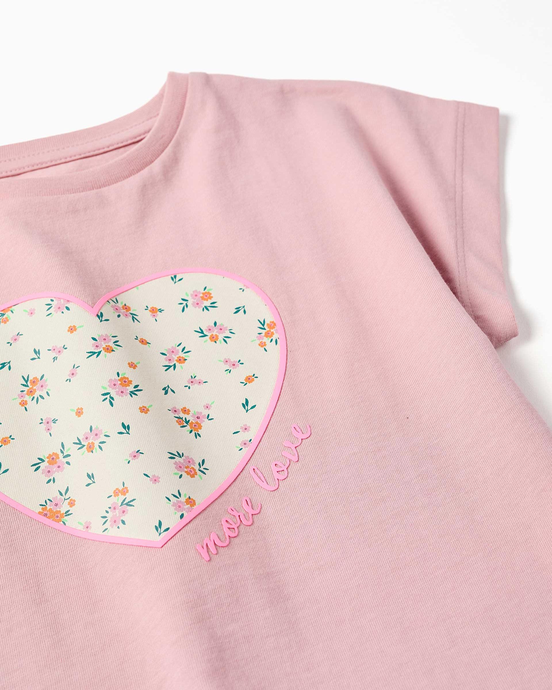 Camiseta de niña 100% algodón y con estampado floral - Zippy - Rosa Rosa-2
