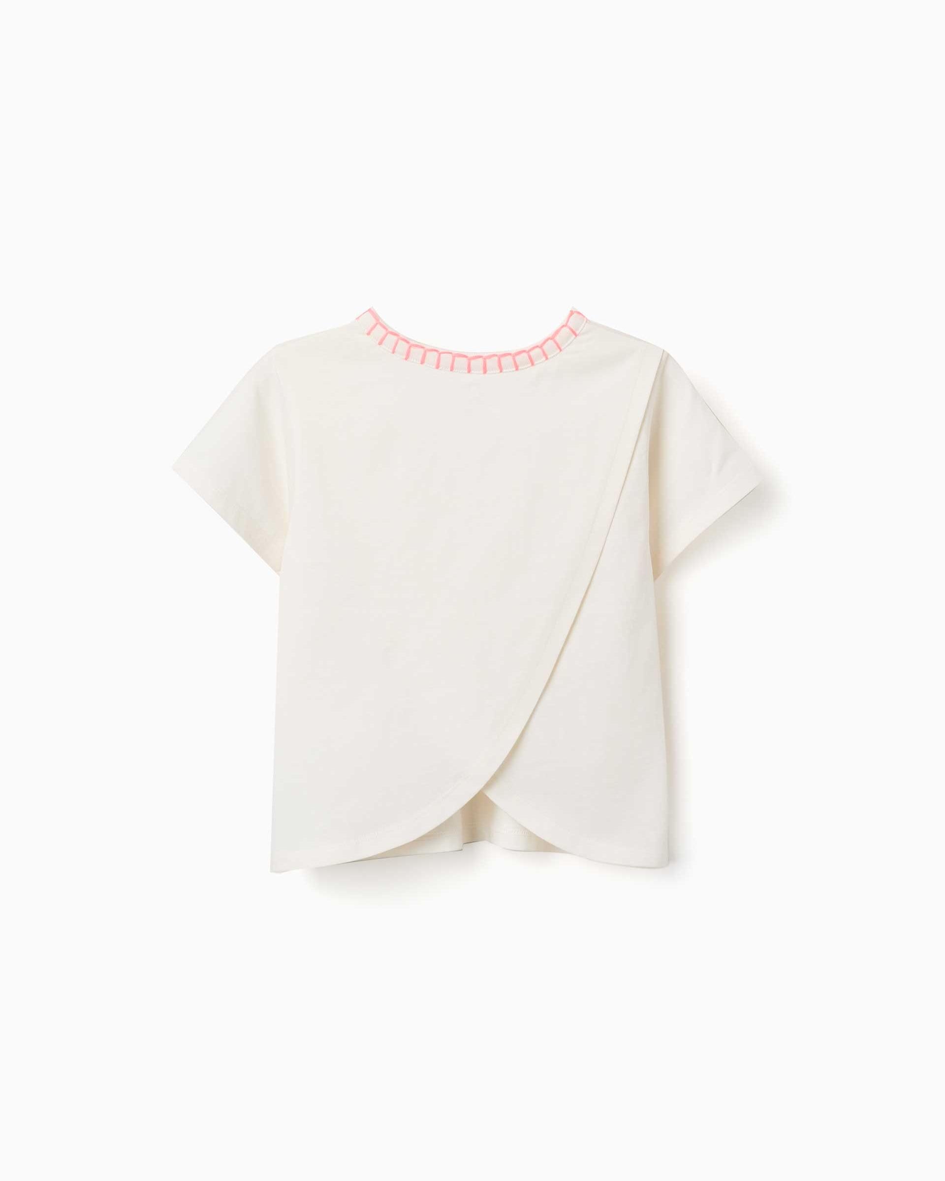 Camiseta de niña 100% algodón y con cuello bordado - Zippy - Beige Beige-3