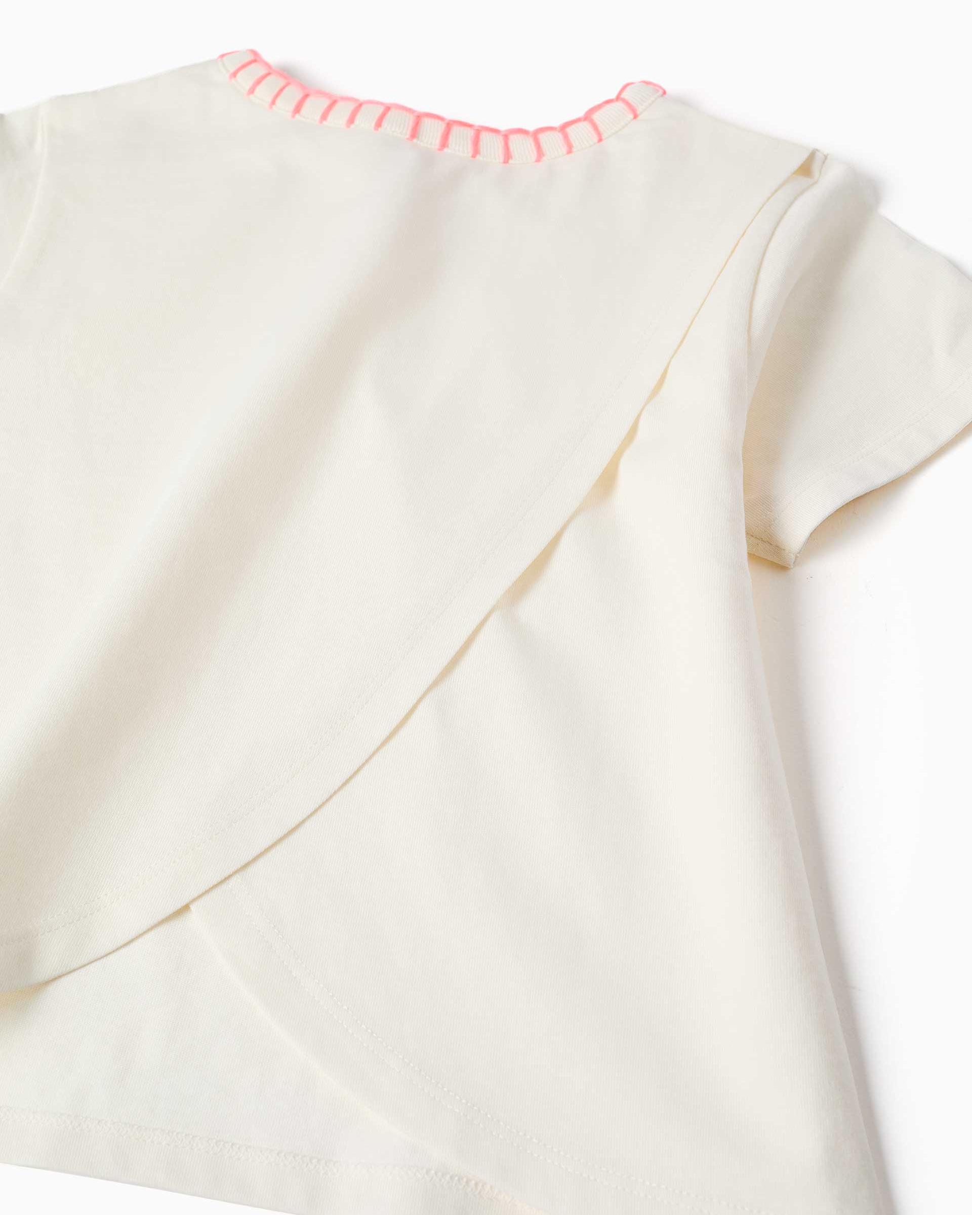 Camiseta de niña 100% algodón y con cuello bordado - Zippy - Beige Beige-2