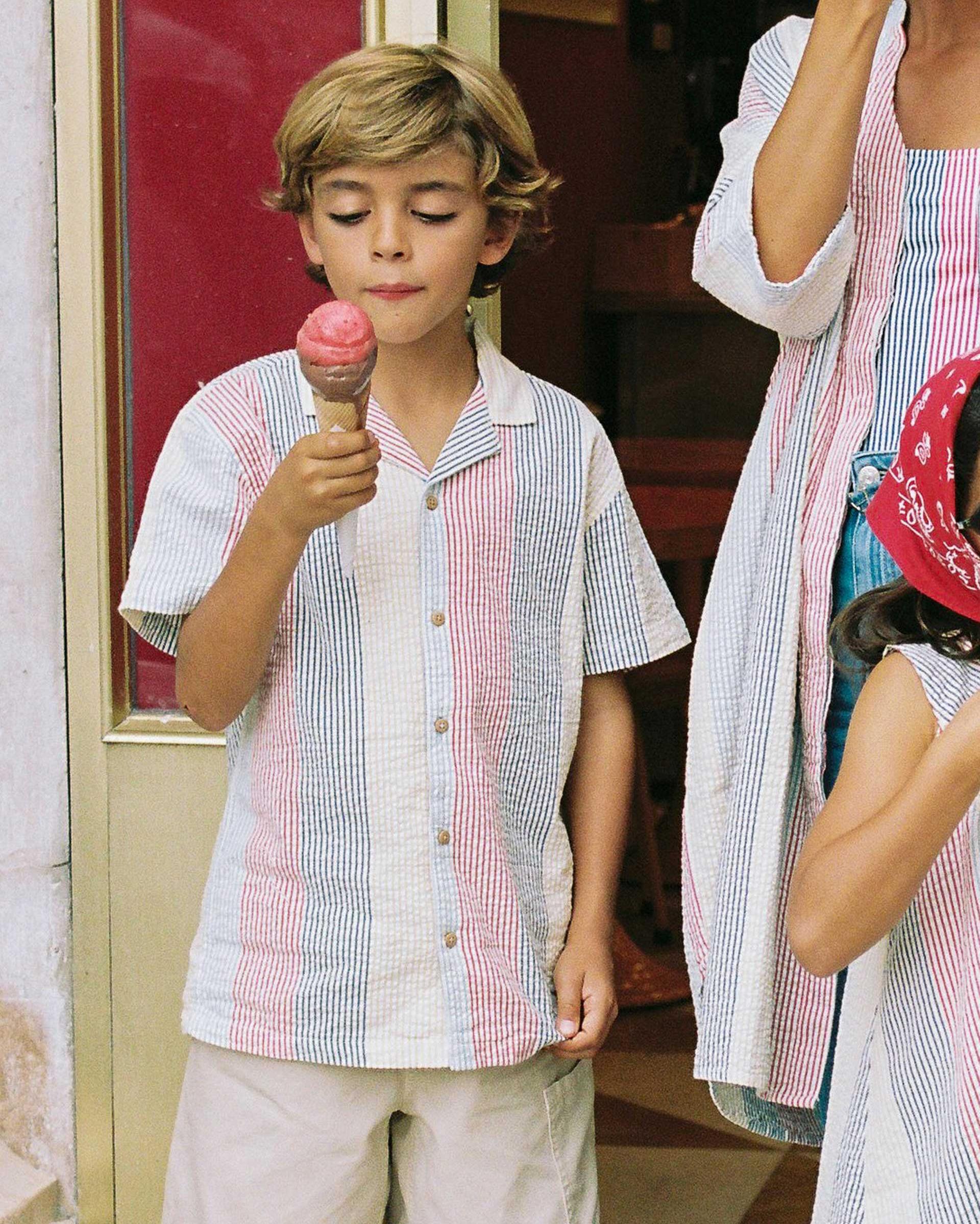 Imagen 0 de Camisa de niño 100% algodón y a rayas Rojo