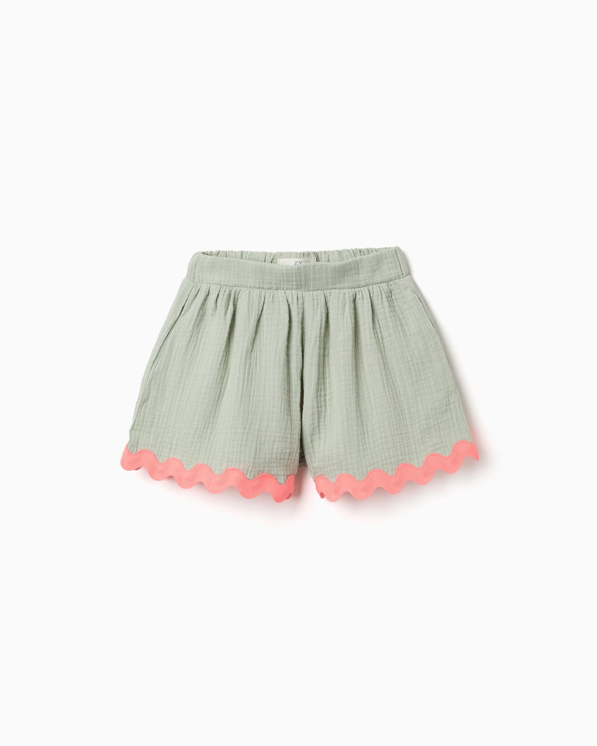 Pantalón corto de niña 100% algodón y con bolsillos - Zippy - Verde claro Verde claro-1