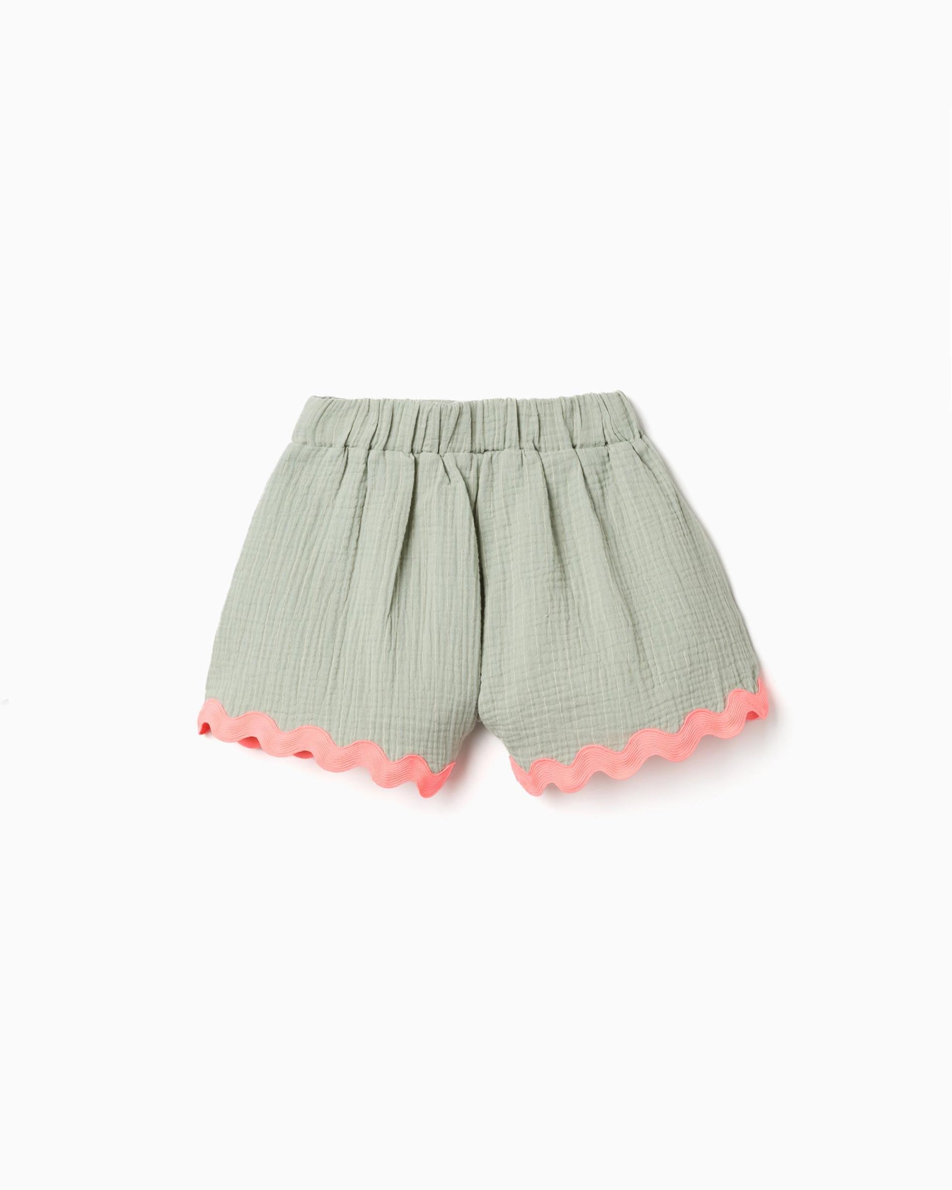 Pantalón corto de niña 100% algodón y con bolsillos - Zippy - Verde claro Verde claro-3