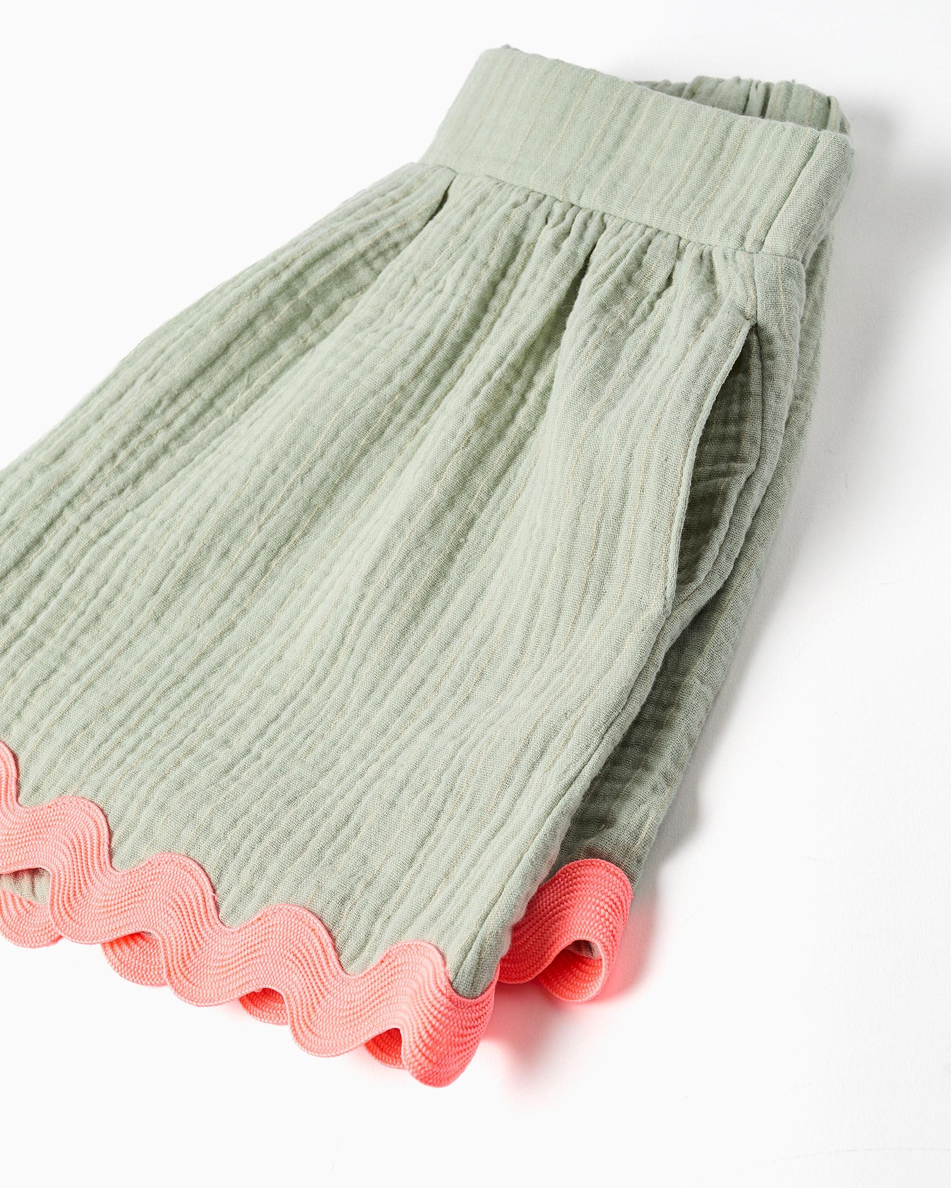 Pantalón corto de niña 100% algodón y con bolsillos - Zippy - Verde claro Verde claro-4