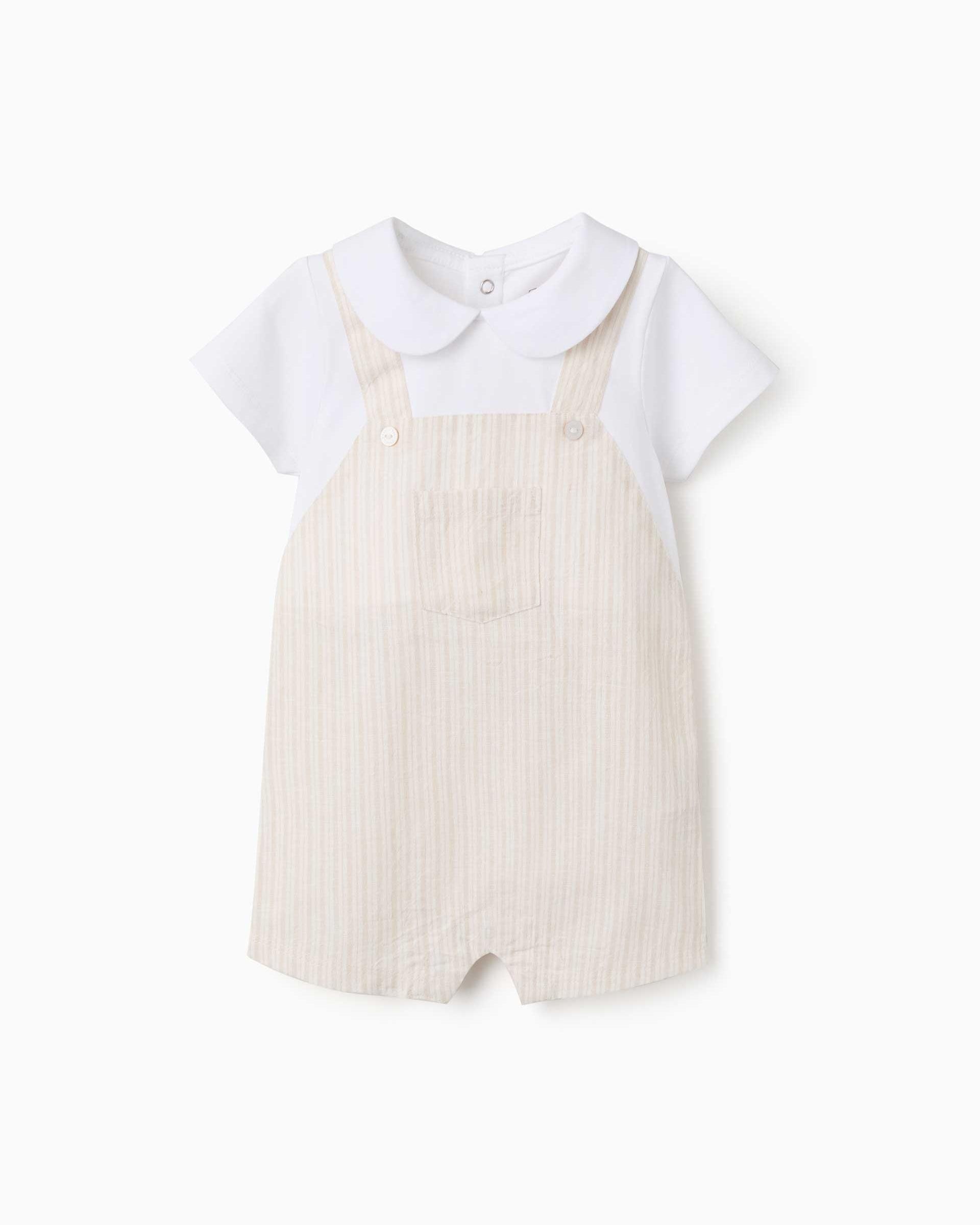 Imagen 0 de Mono de bebé niño en mezcla de lino y algodón y a rayas Beige