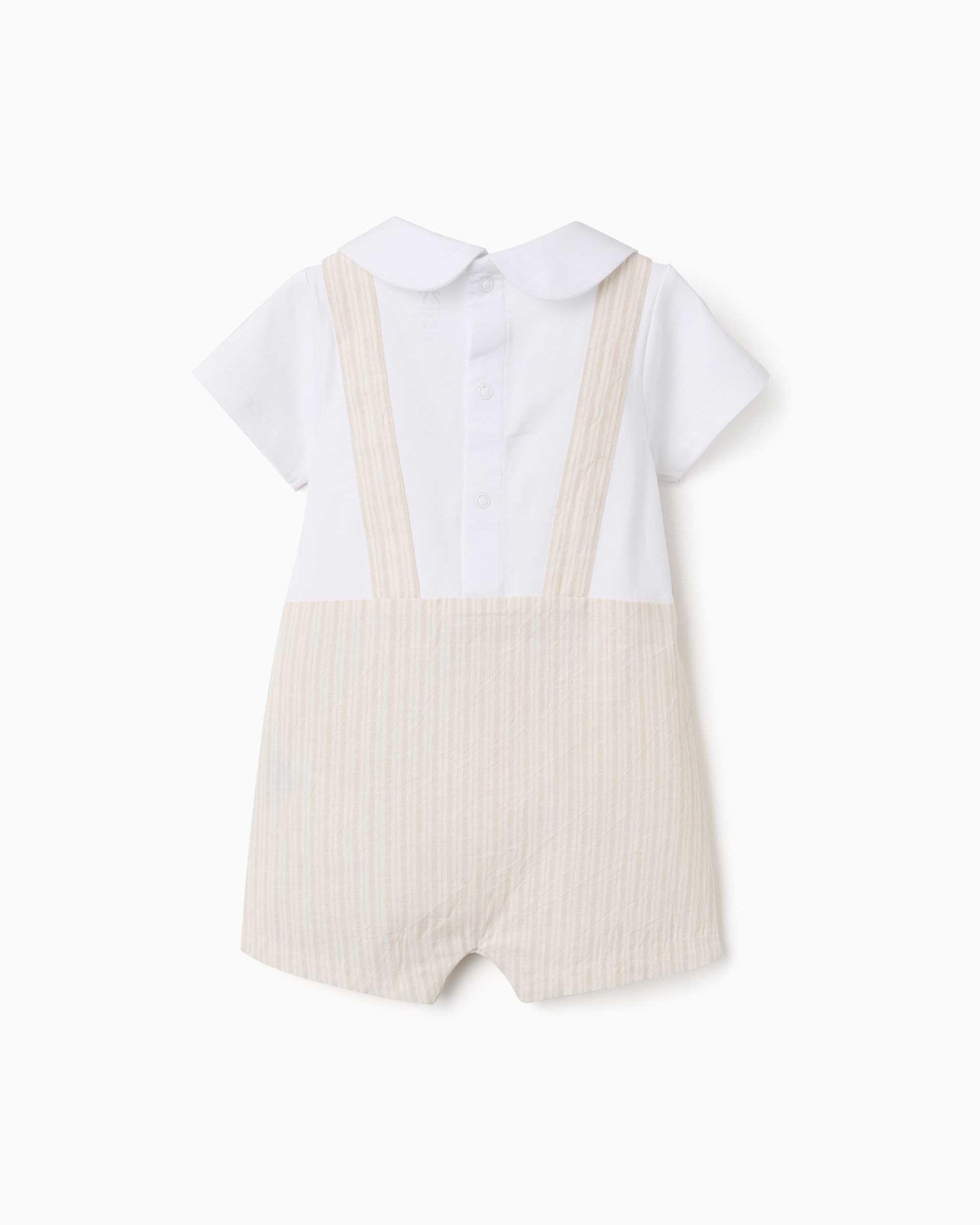 Mono de bebé niño en mezcla de lino y algodón y a rayas - Zippy - Beige Beige-3