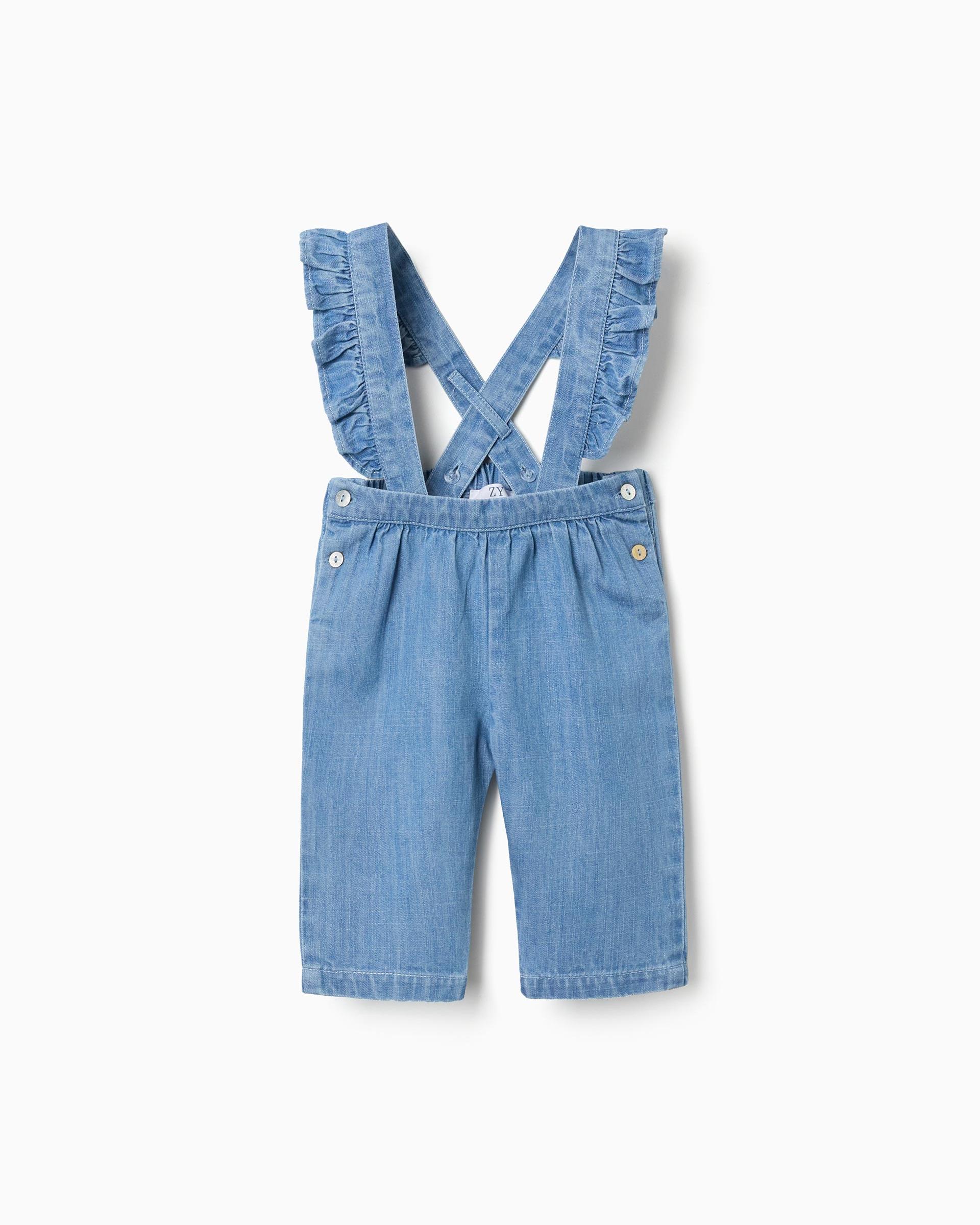 Imagen 0 de Pantalón de bebé niña 100% algodón y con volantes Azul