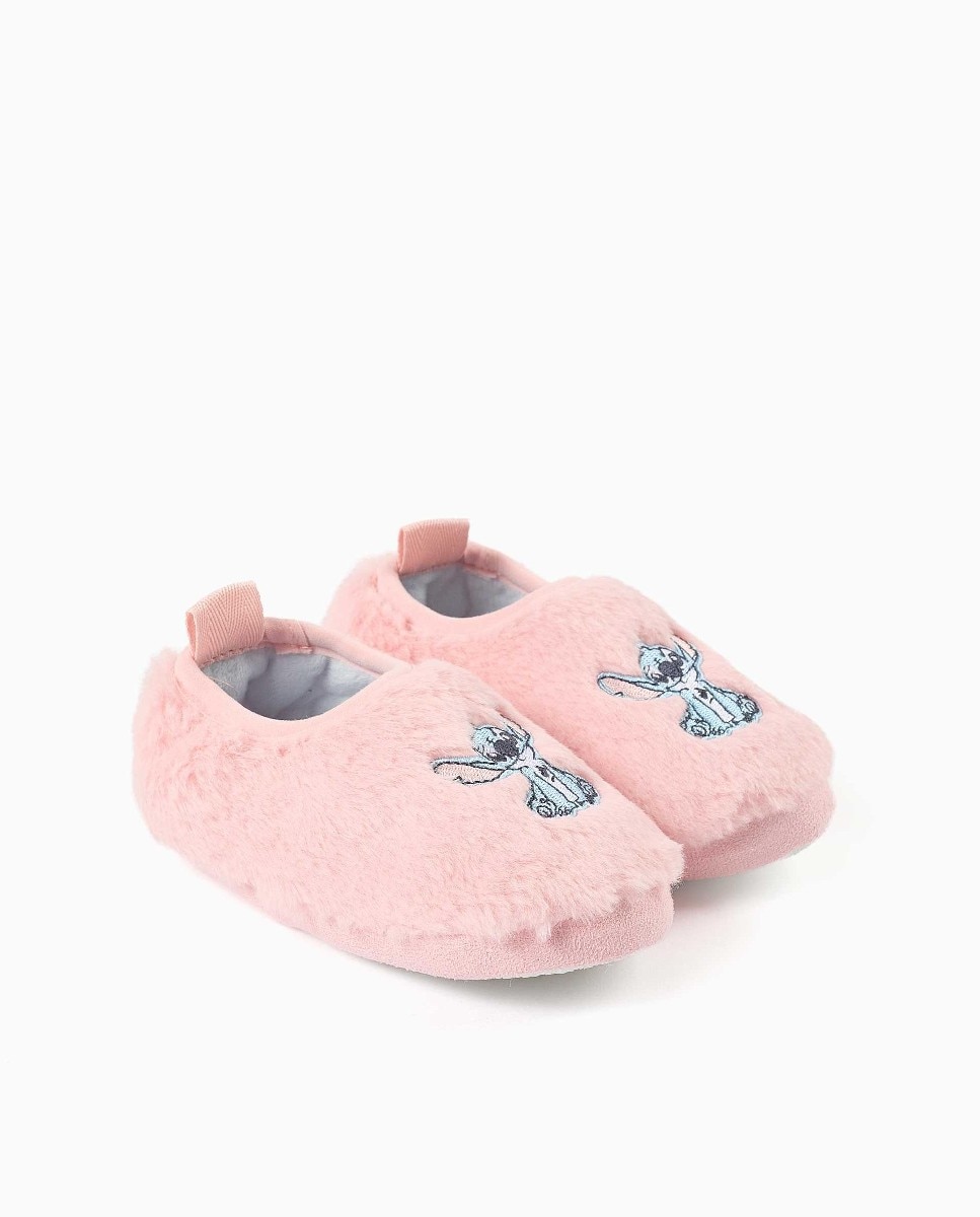 Imagen 3 de Zapatillas de casa cerradas de niña de peluche y con stitch bordado - Zippy - Rosa Rosa