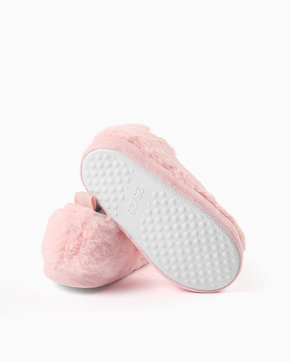 Imagen 2 de Zapatillas de casa cerradas de niña de peluche y con stitch bordado - Zippy - Rosa Rosa