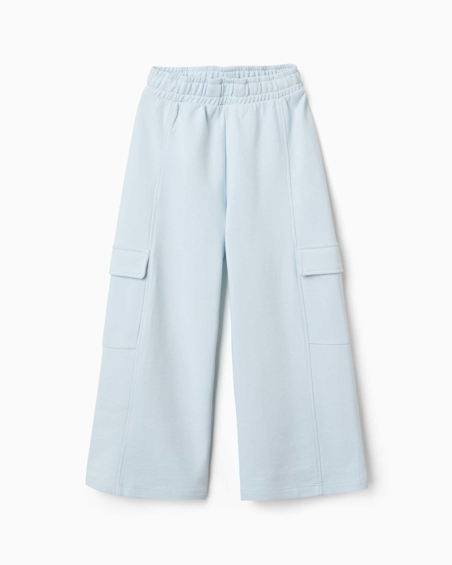 Imagen 0 de Pantálon de niña de pierna ancha y con bolsillos cargo Azul claro
