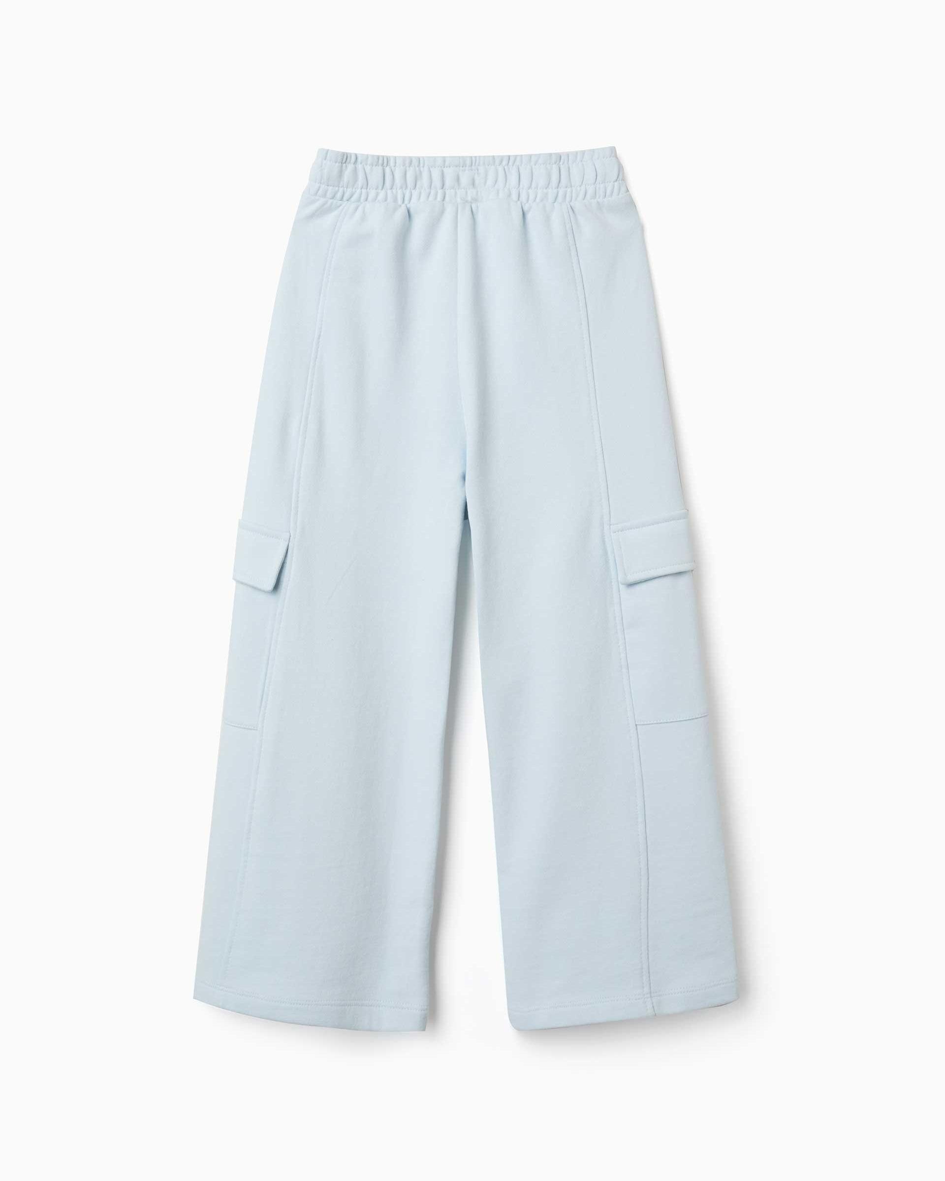 Pantálon de niña de pierna ancha y con bolsillos cargo - Zippy - Azul claro Azul claro-3