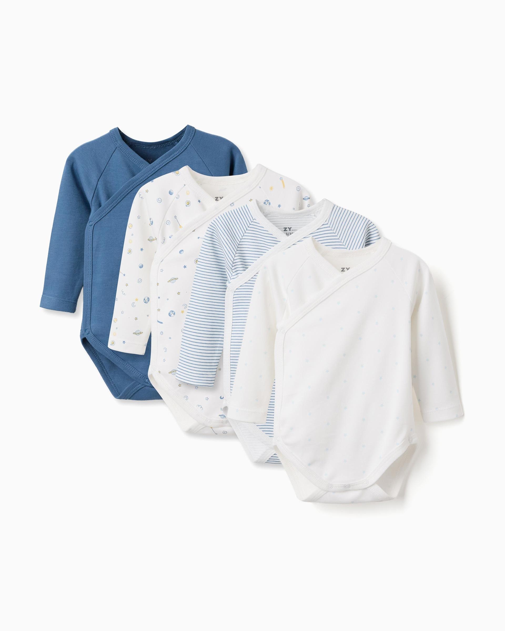 Imagen 1 de Pack de 4 bodies de bebé niño 100% algodón y con automáticos Multicolor