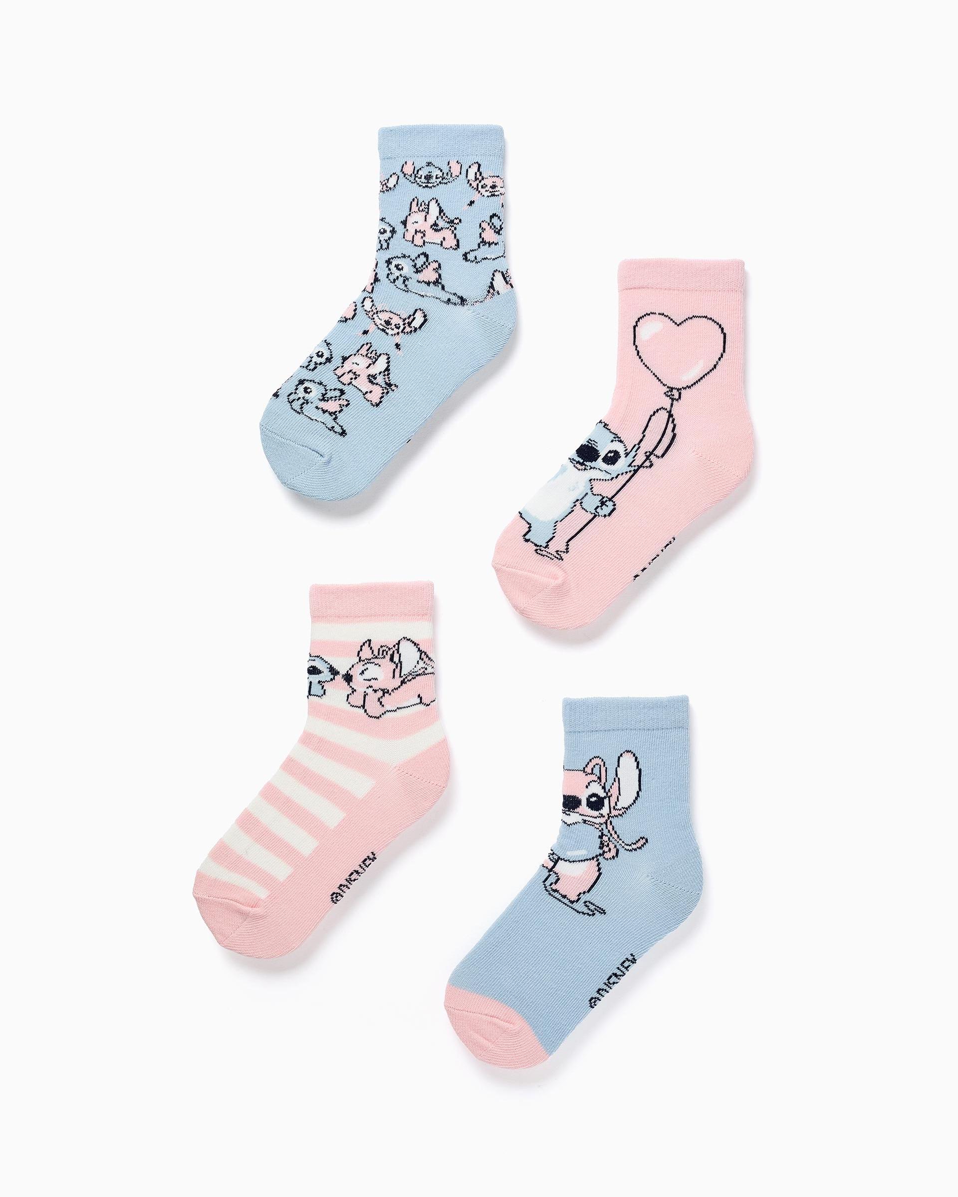Pack de 4 calcetines de niña con estampados stitch y caña ondulada - Zippy - Multicolor Multicolor-1