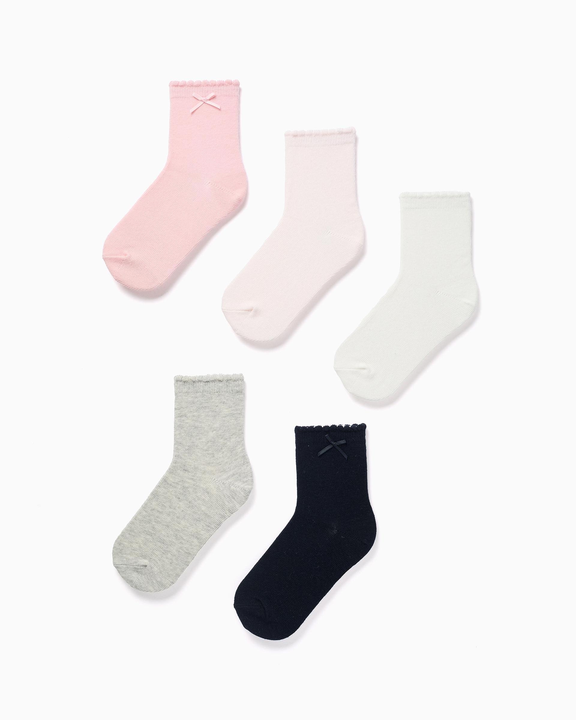 Pack de 5 calcetines de niña con caña ondulada y con lazo decorativo - Zippy - Multicolor Multicolor-1