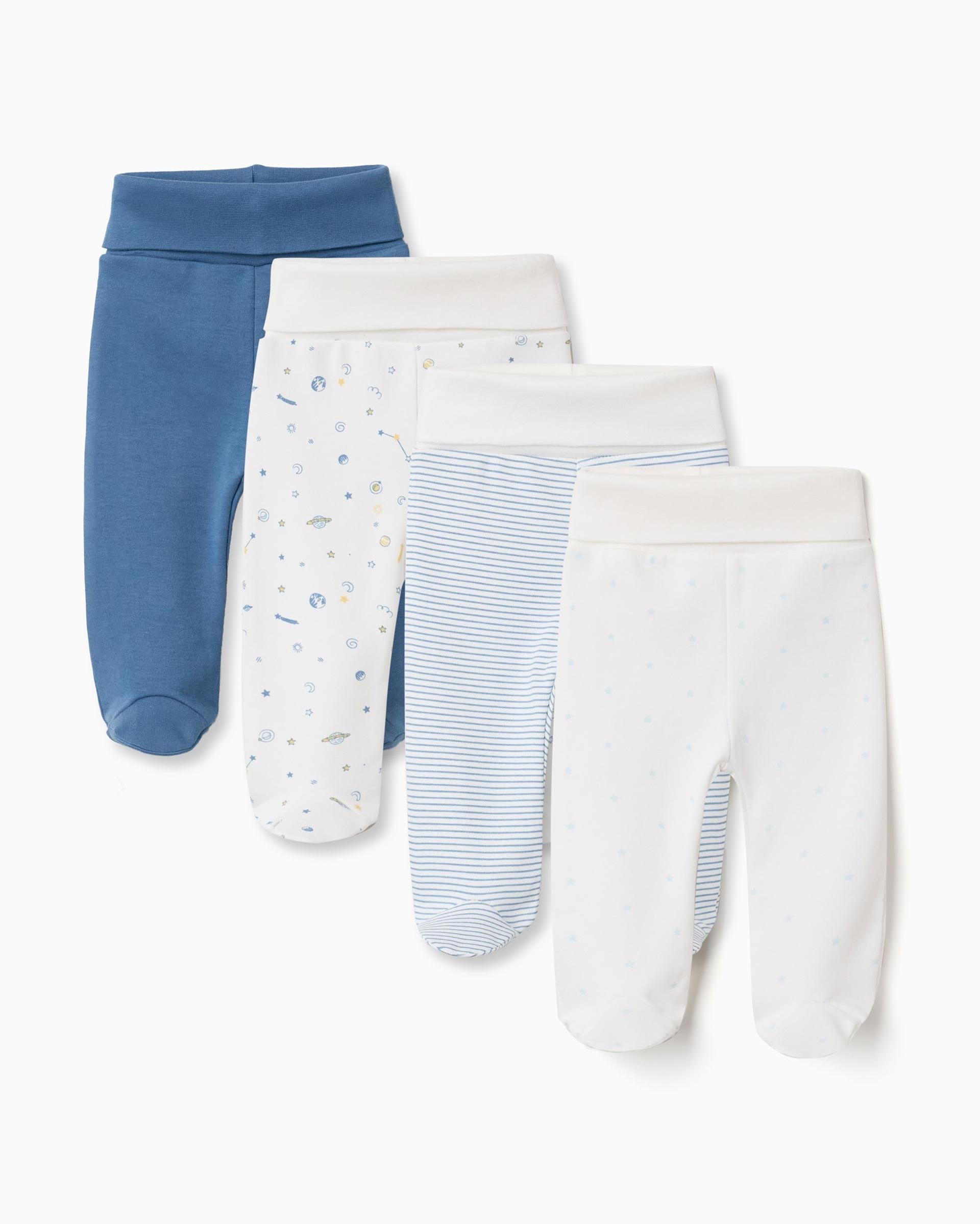 Imagen 1 de Pack de 4 polainas de bebé niño 100% algodón y con cintura alta plegable Multicolor