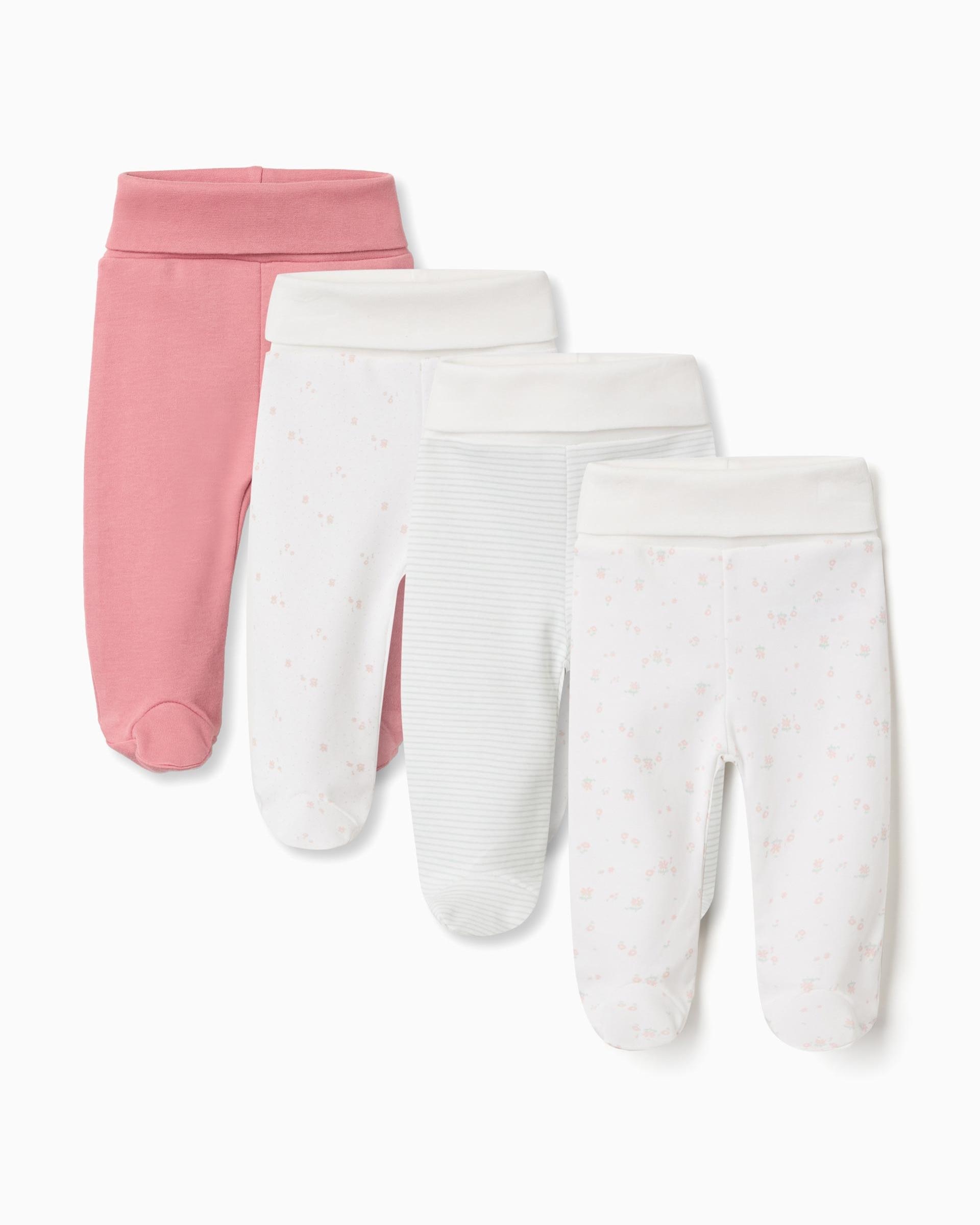 Imagen 1 de Pack de 4 polainas de bebé niña 100% algodón y con cintura alta plegable Multicolor