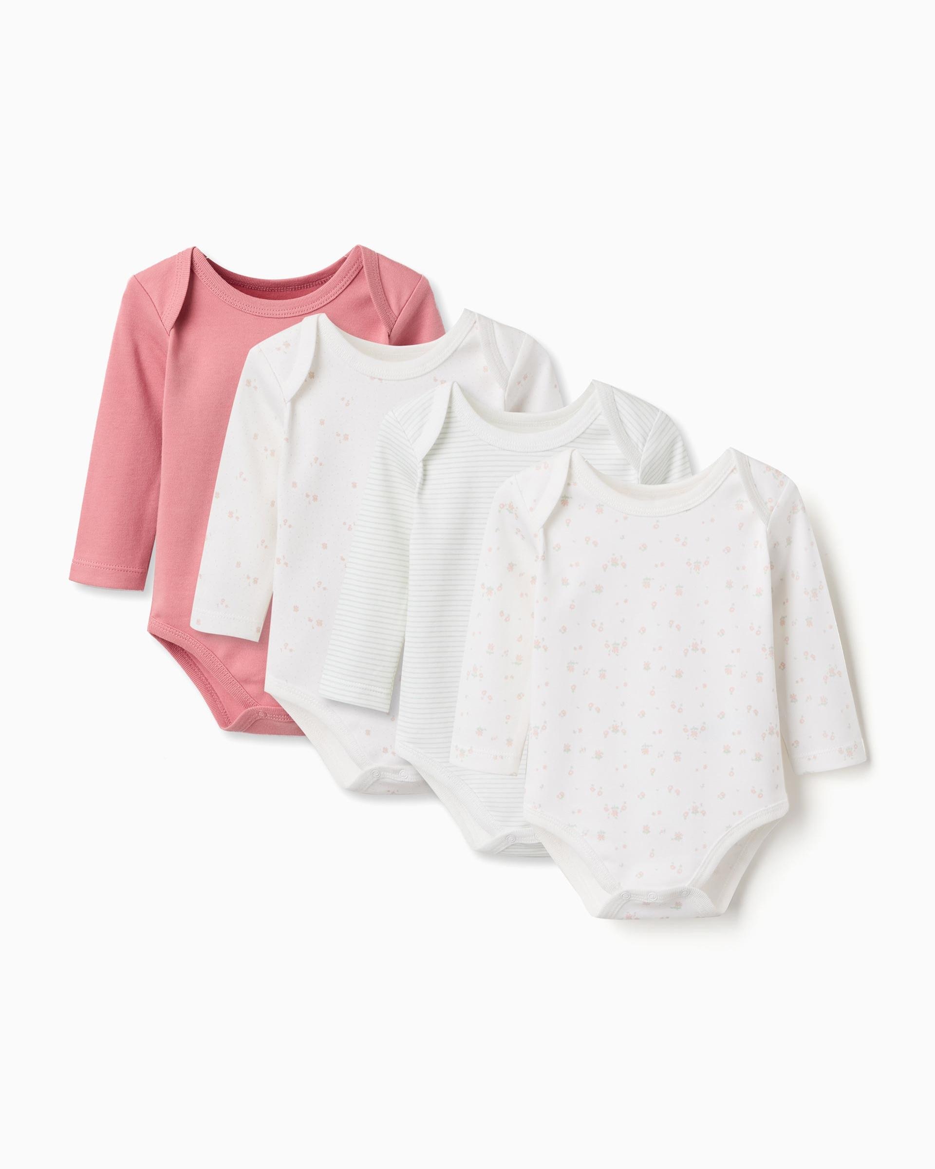 Pack de 4 bodies de bebé niña 100% algodón y con motivo floral