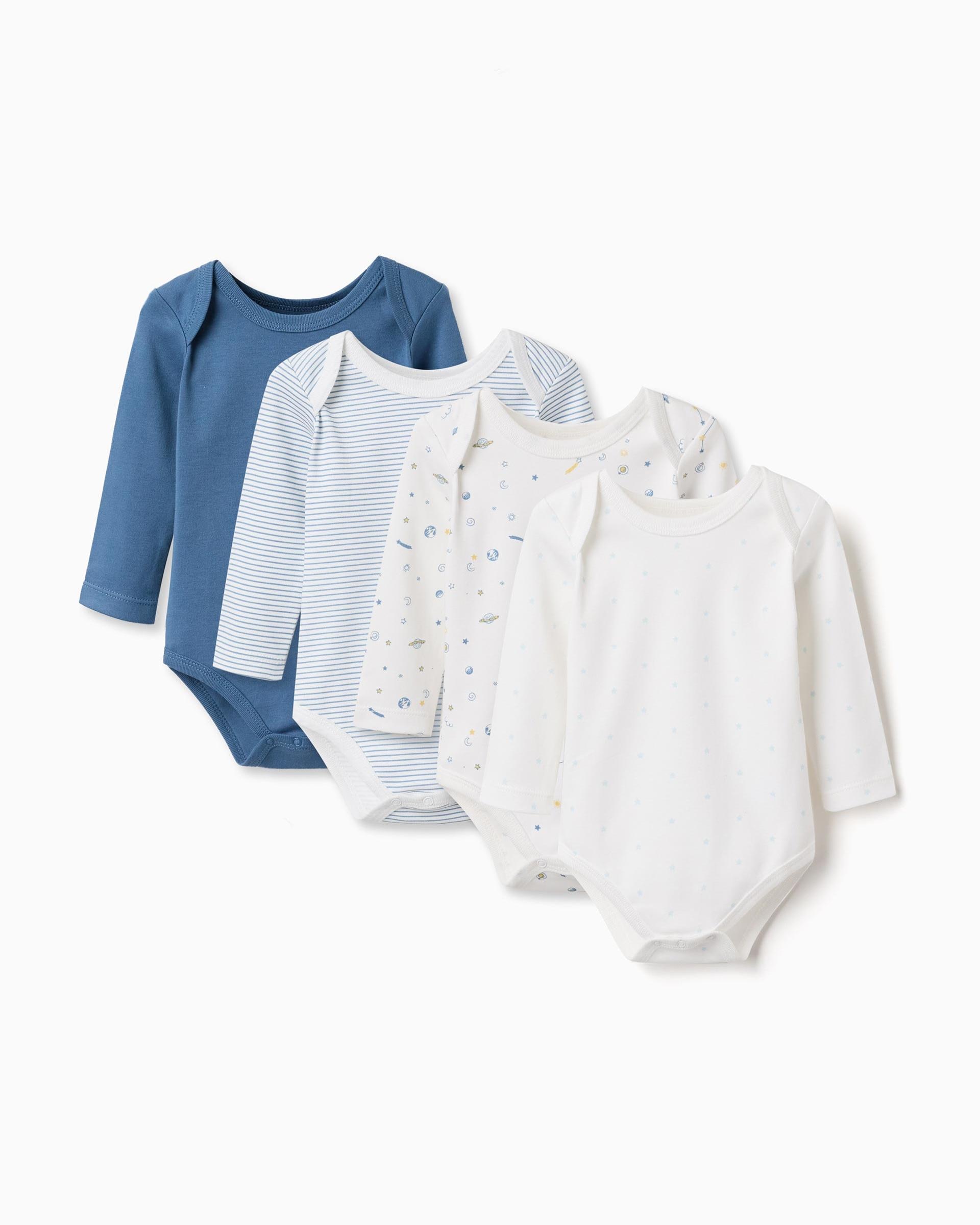 Imagen 1 de Pack de 4 bodies de bebé niño 100% algodón y con automáticos Multicolor