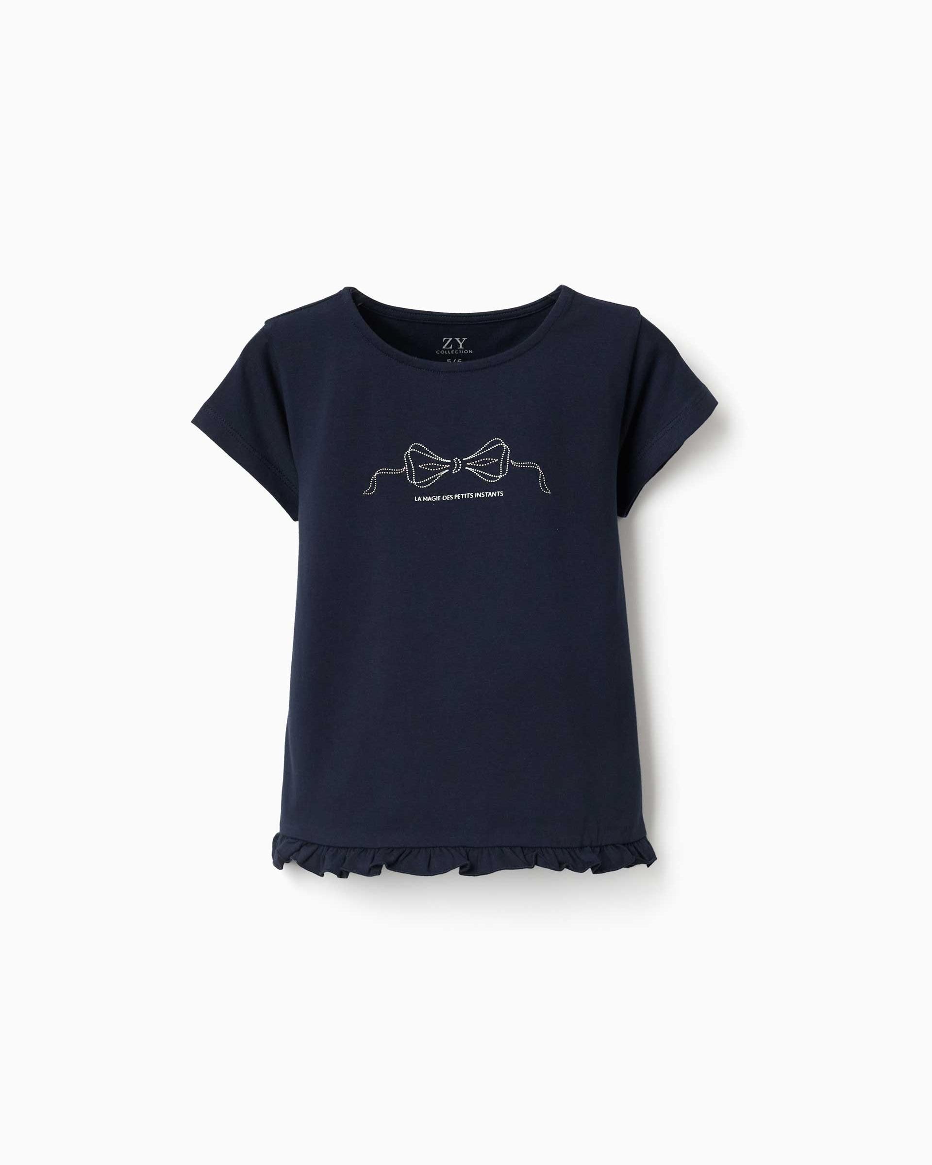 Camiseta de niña de algodón y con volantes - Zippy - Azul marino Azul marino-1