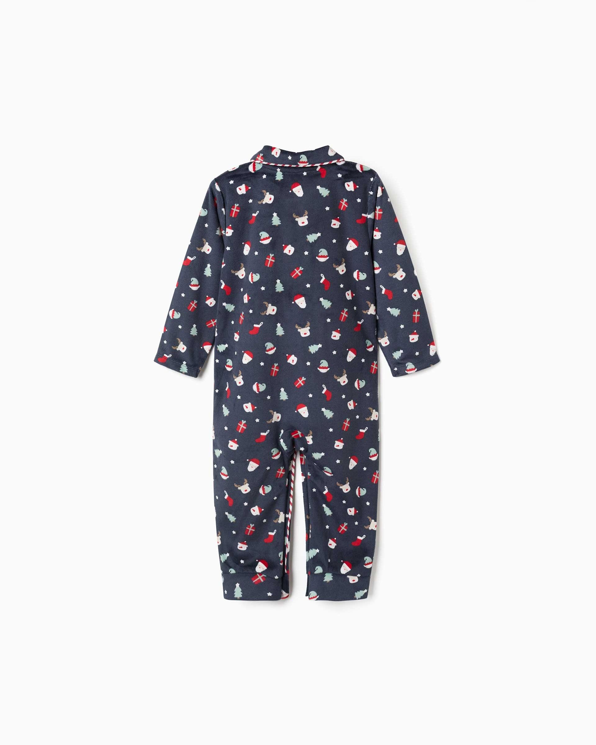 Imagen 2 de Pijama pelele de bebé niño de terciopelo y con motivo navideño - Zippy - Azul marino Azul marino