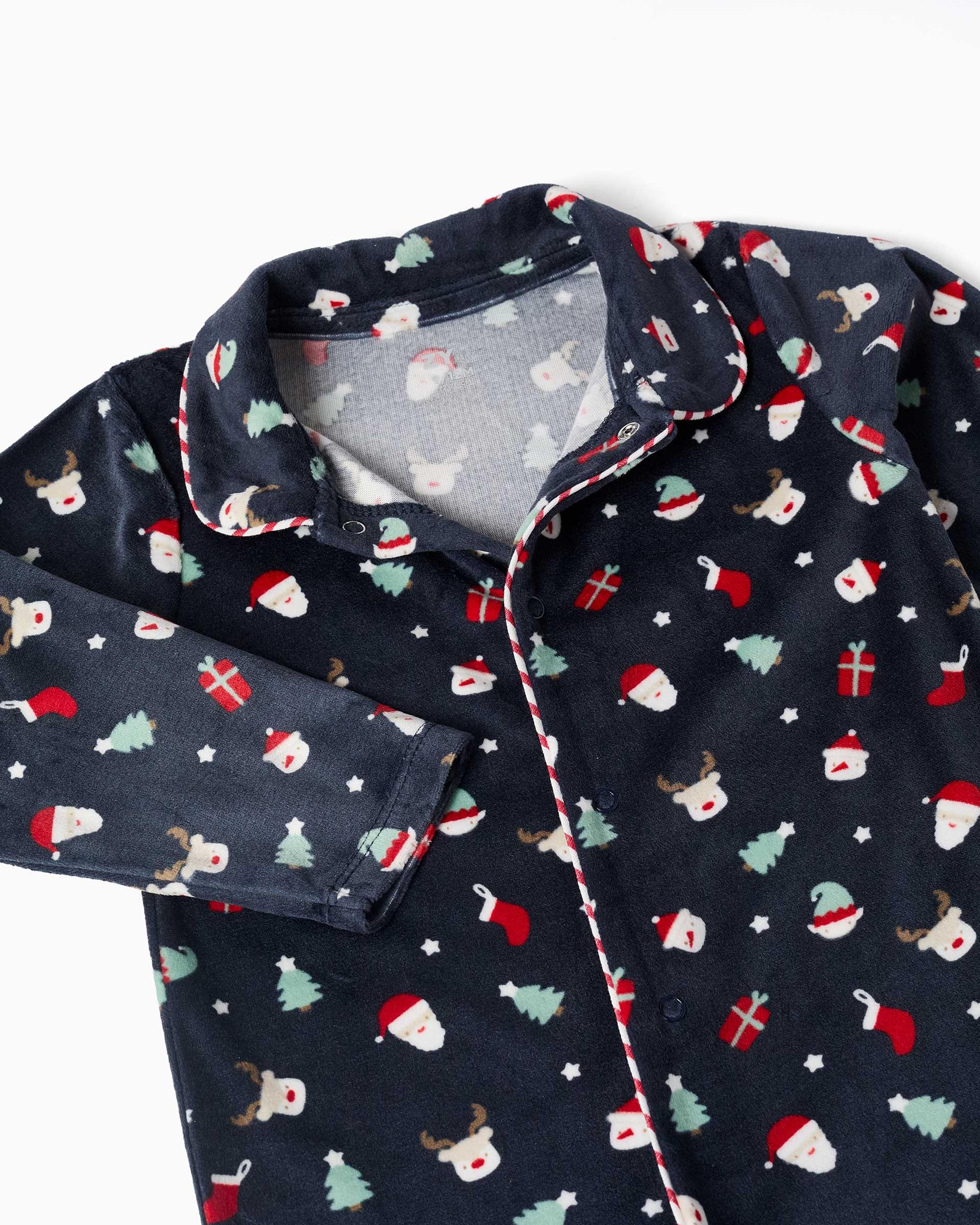 Imagen 3 de Pijama pelele de bebé niño de terciopelo y con motivo navideño - Zippy - Azul marino Azul marino