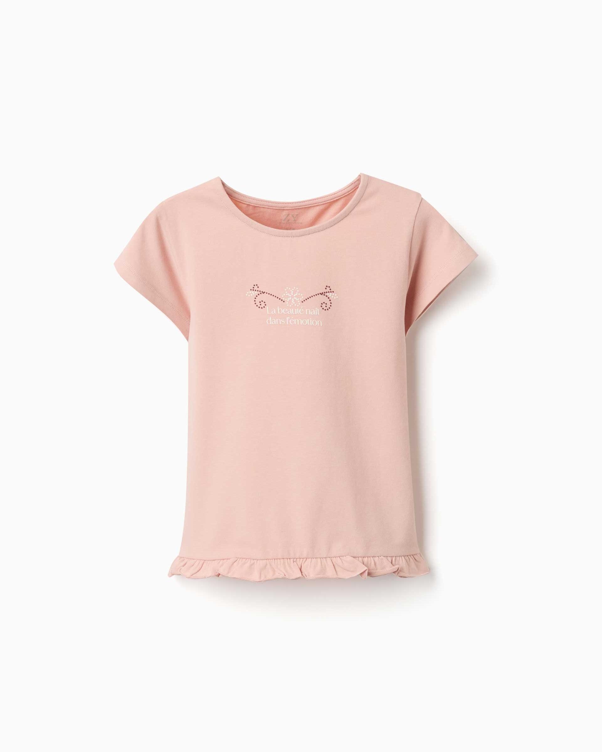 Camiseta de niña de algodón y con volantes