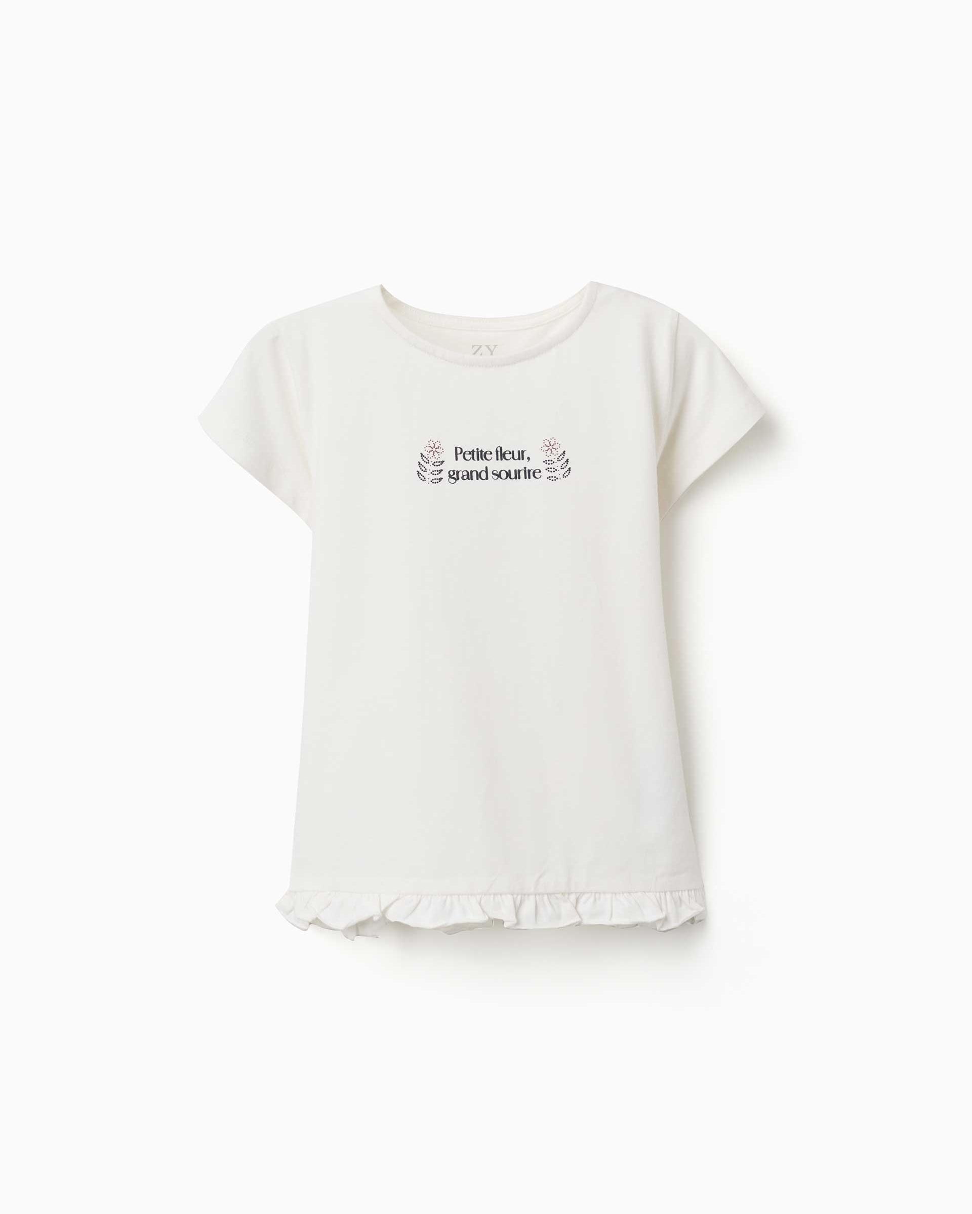 Camiseta de niña de algodón y con volantes - Zippy - Blanco Blanco-1