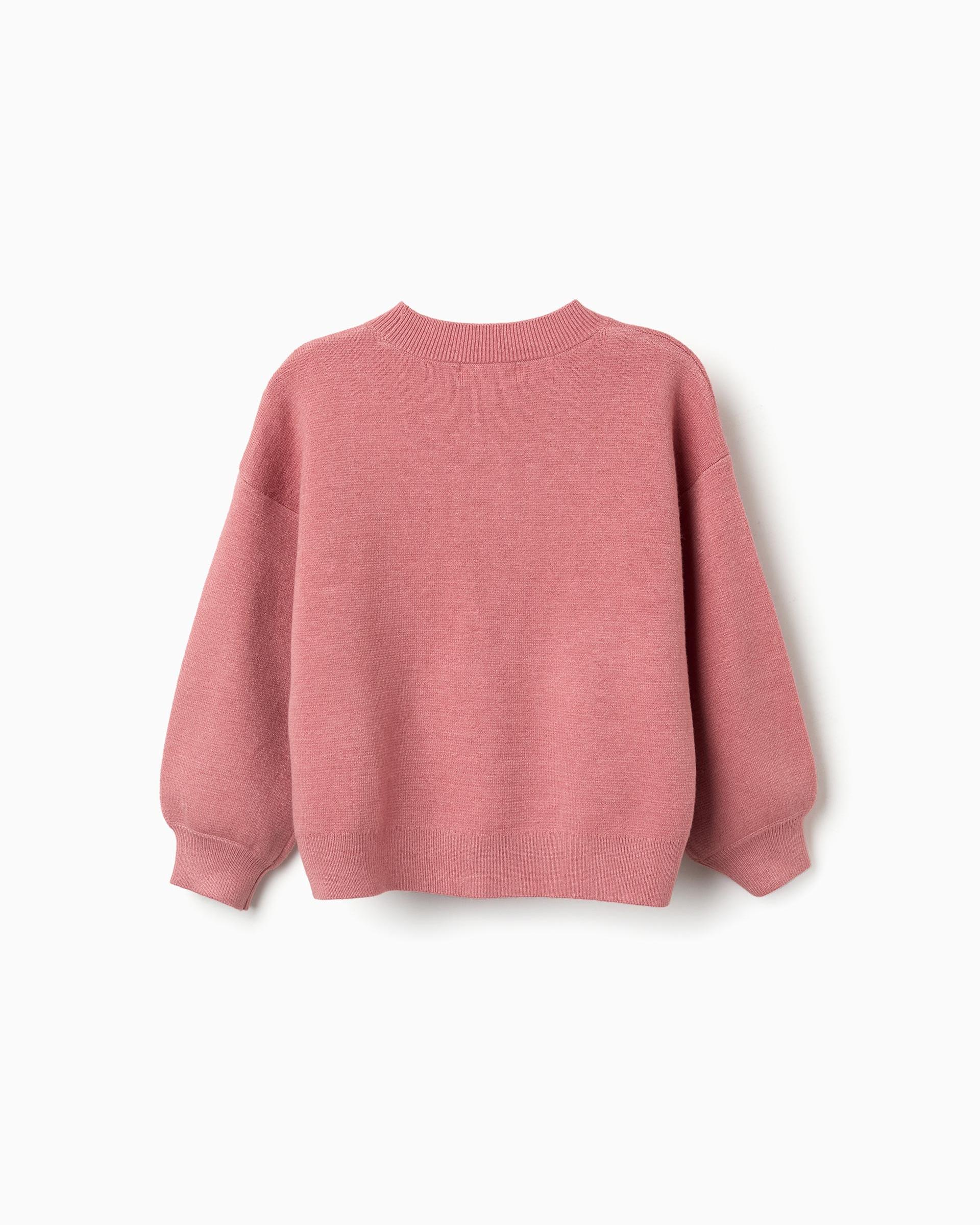 Jersey de niña de punto y con bordado de flores - Zippy - Rosa Rosa-3